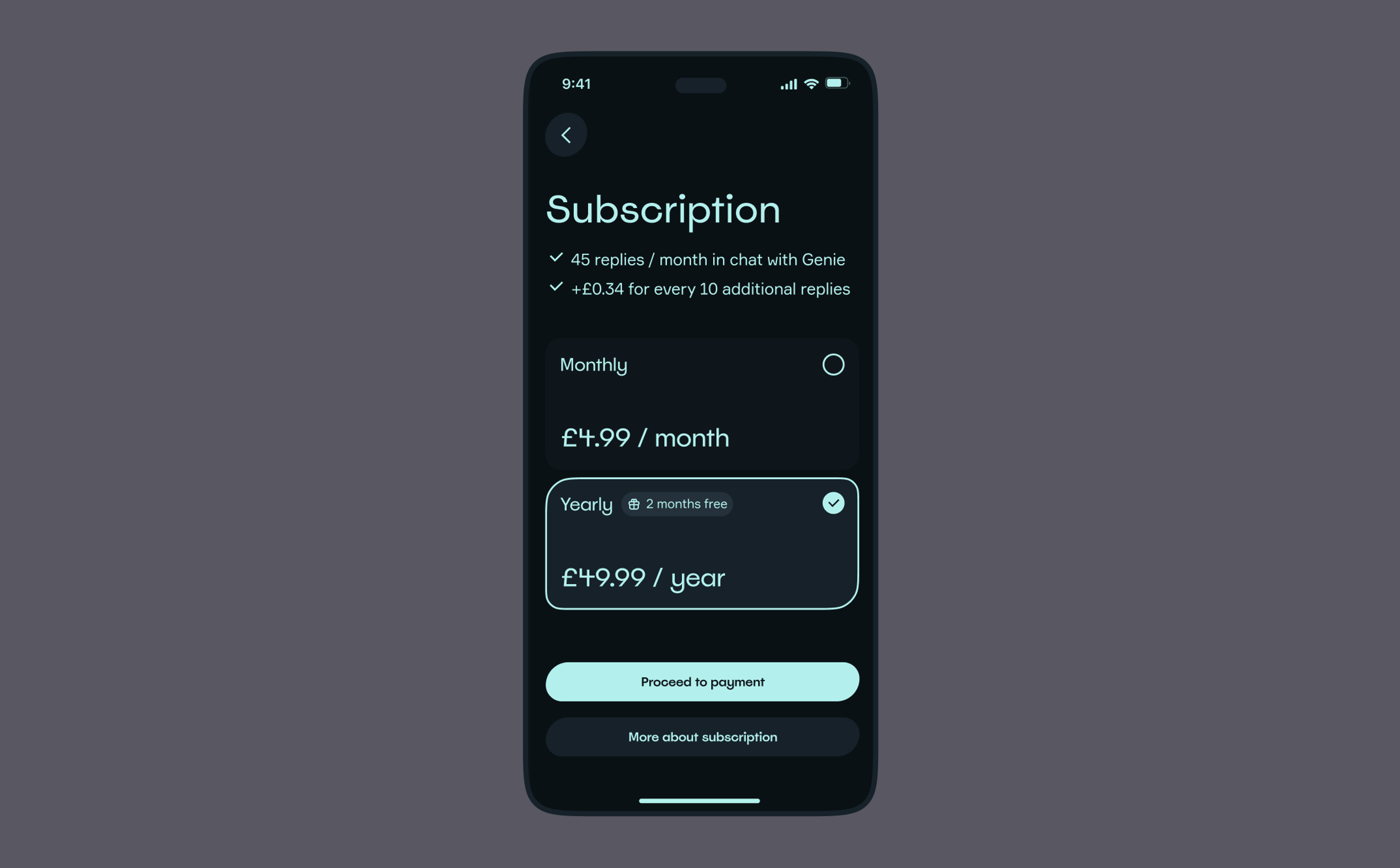 Subscription plans screen