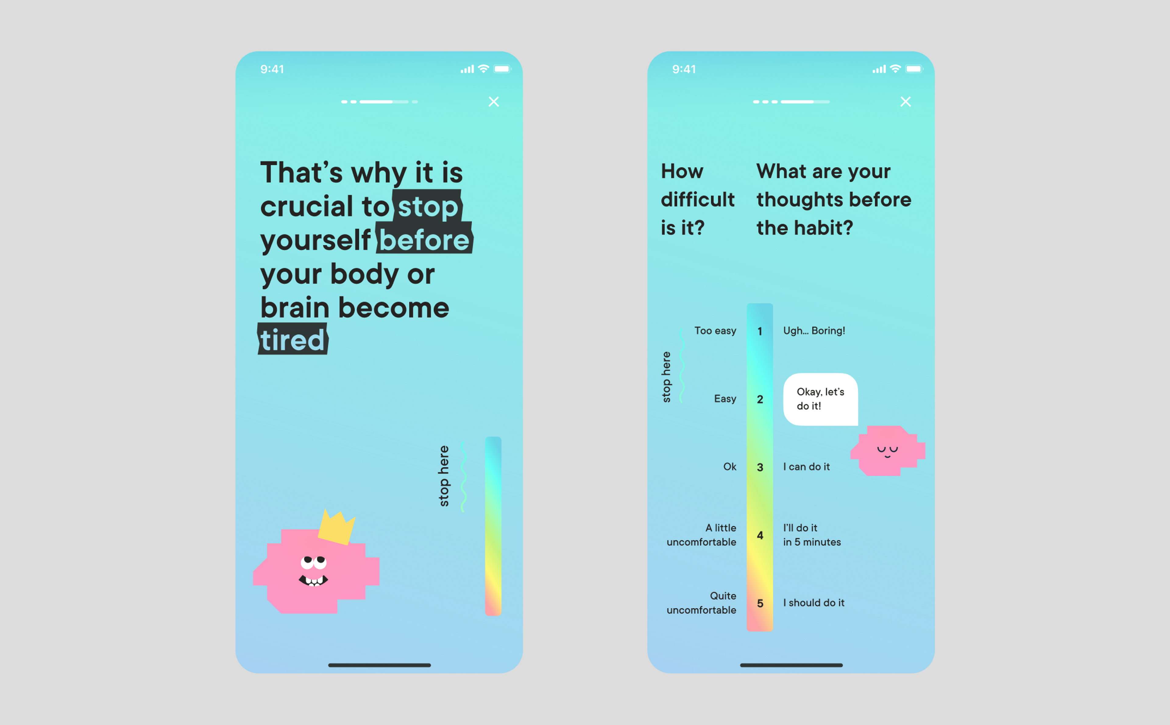 Motivation and difficulty screens