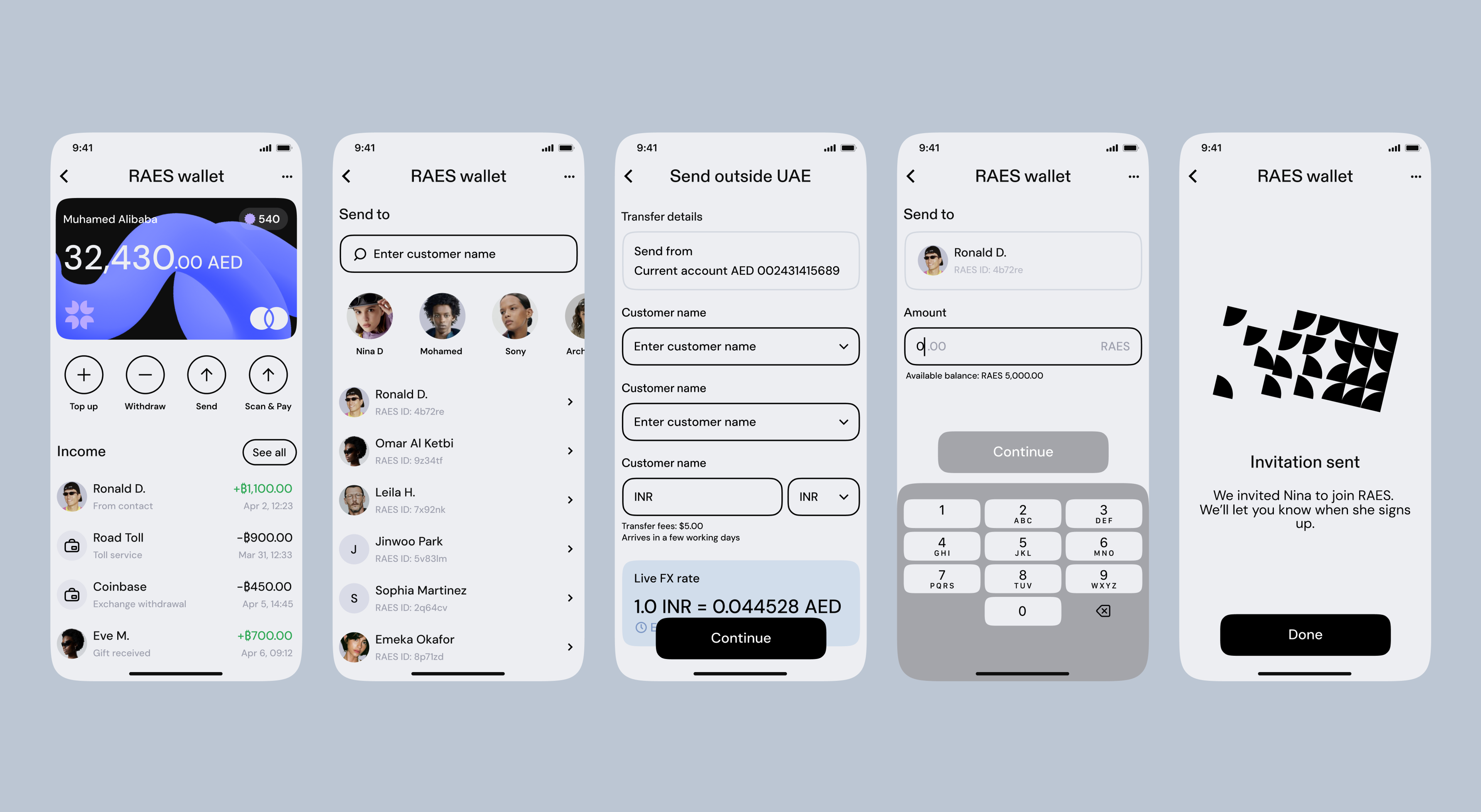 Bank 3.0 dashboard with debit card balance, customer risk overview and transactions
