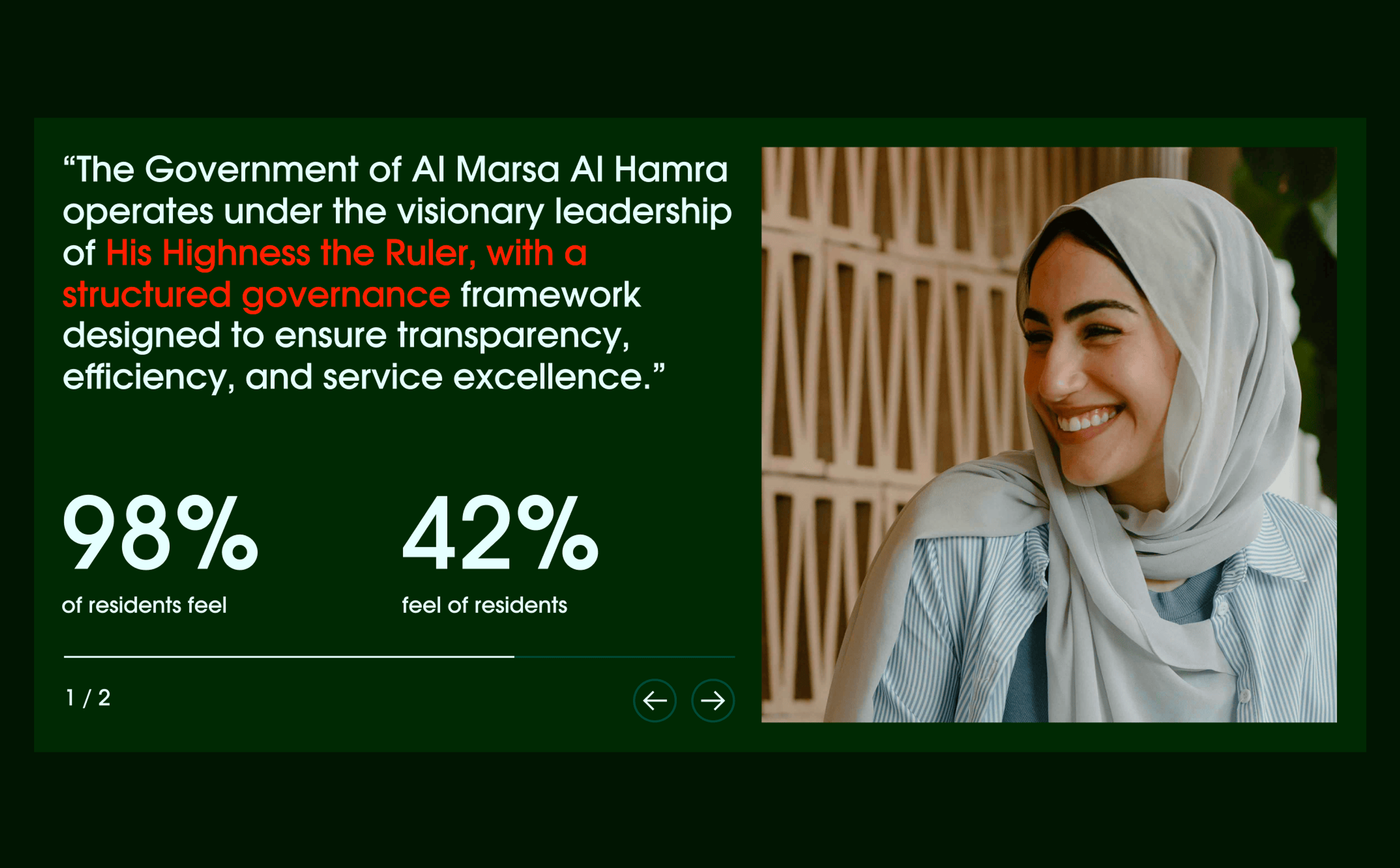 Government quote block with resident satisfaction figures