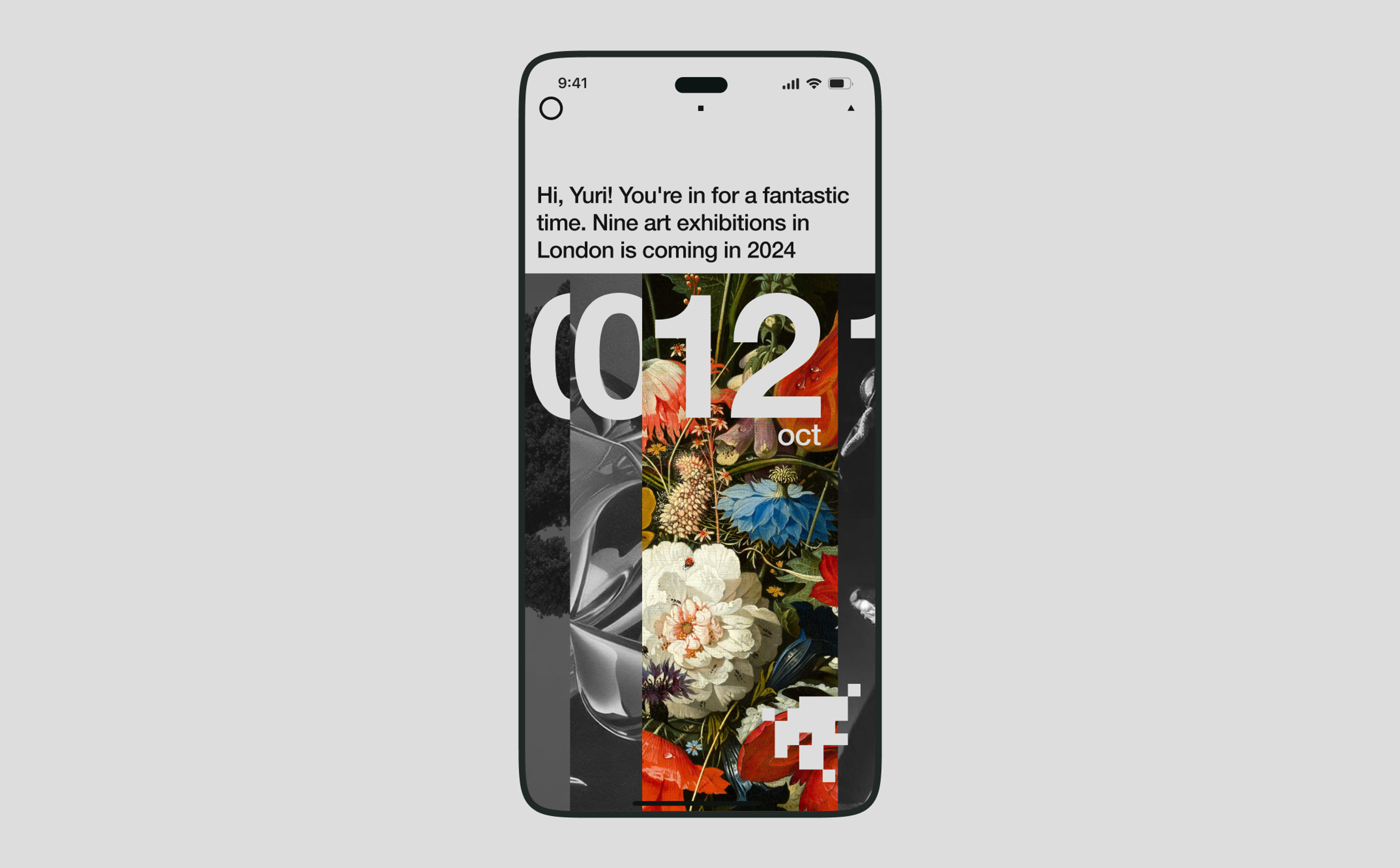 Event feed on a phone with a flower collage
