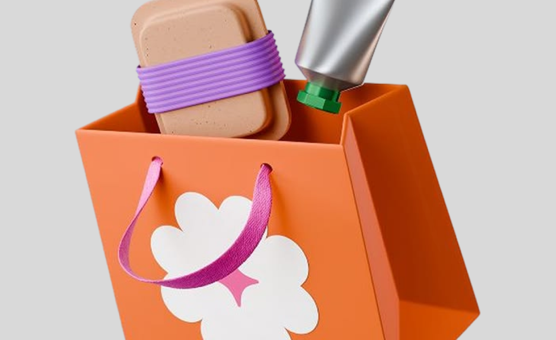 Orange shopping bag with products