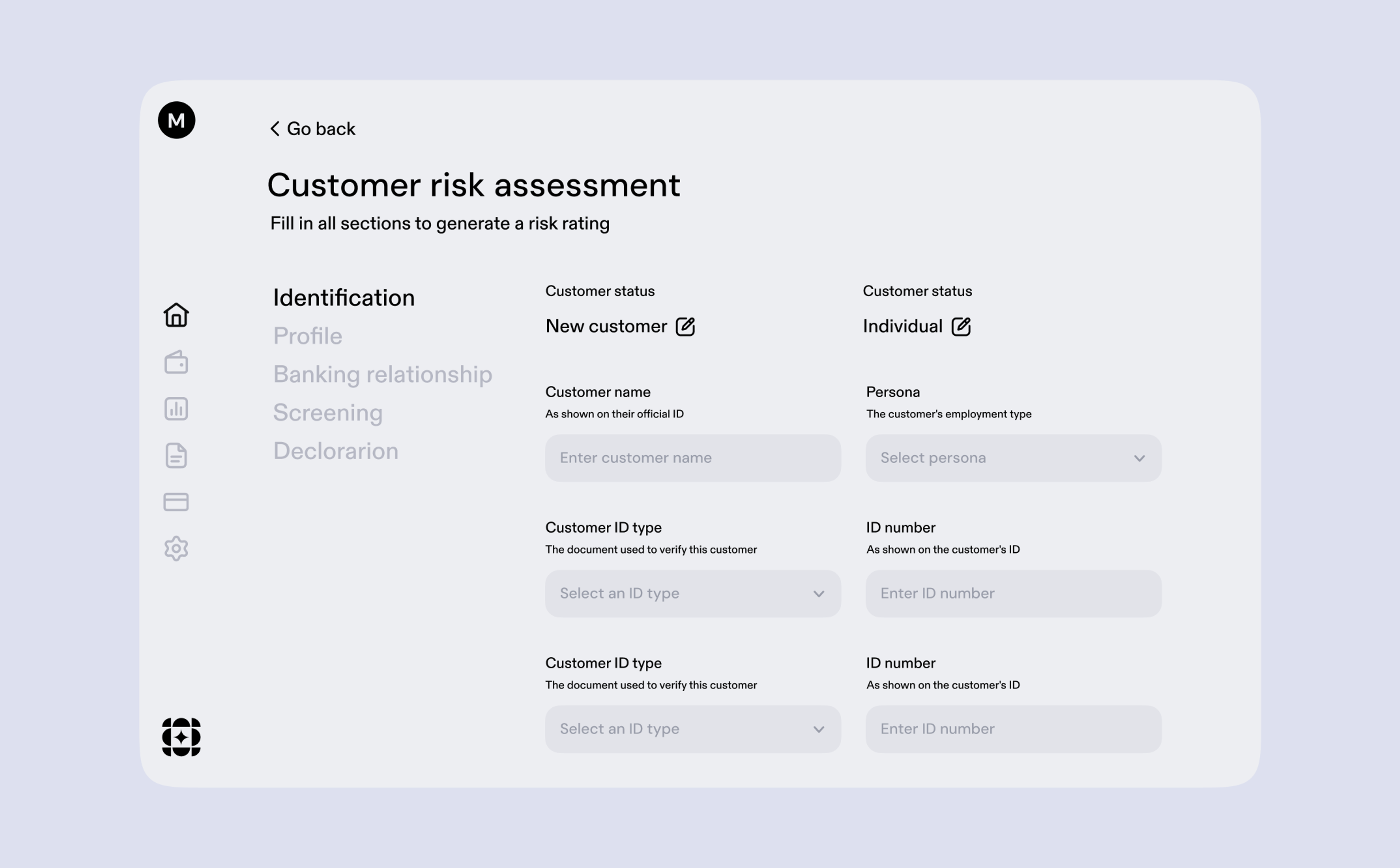 Customer risk assessment form