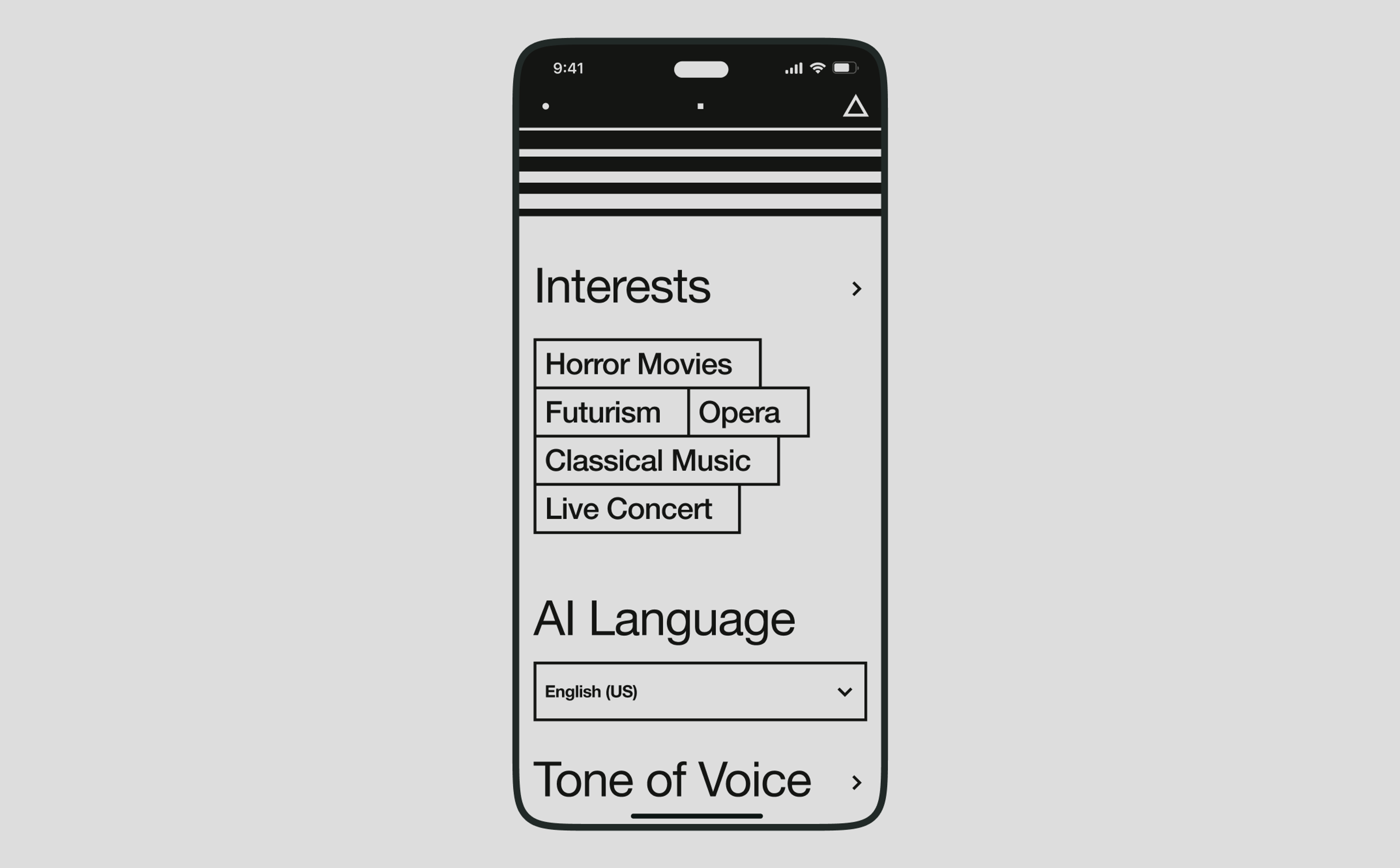Interests and AI language settings