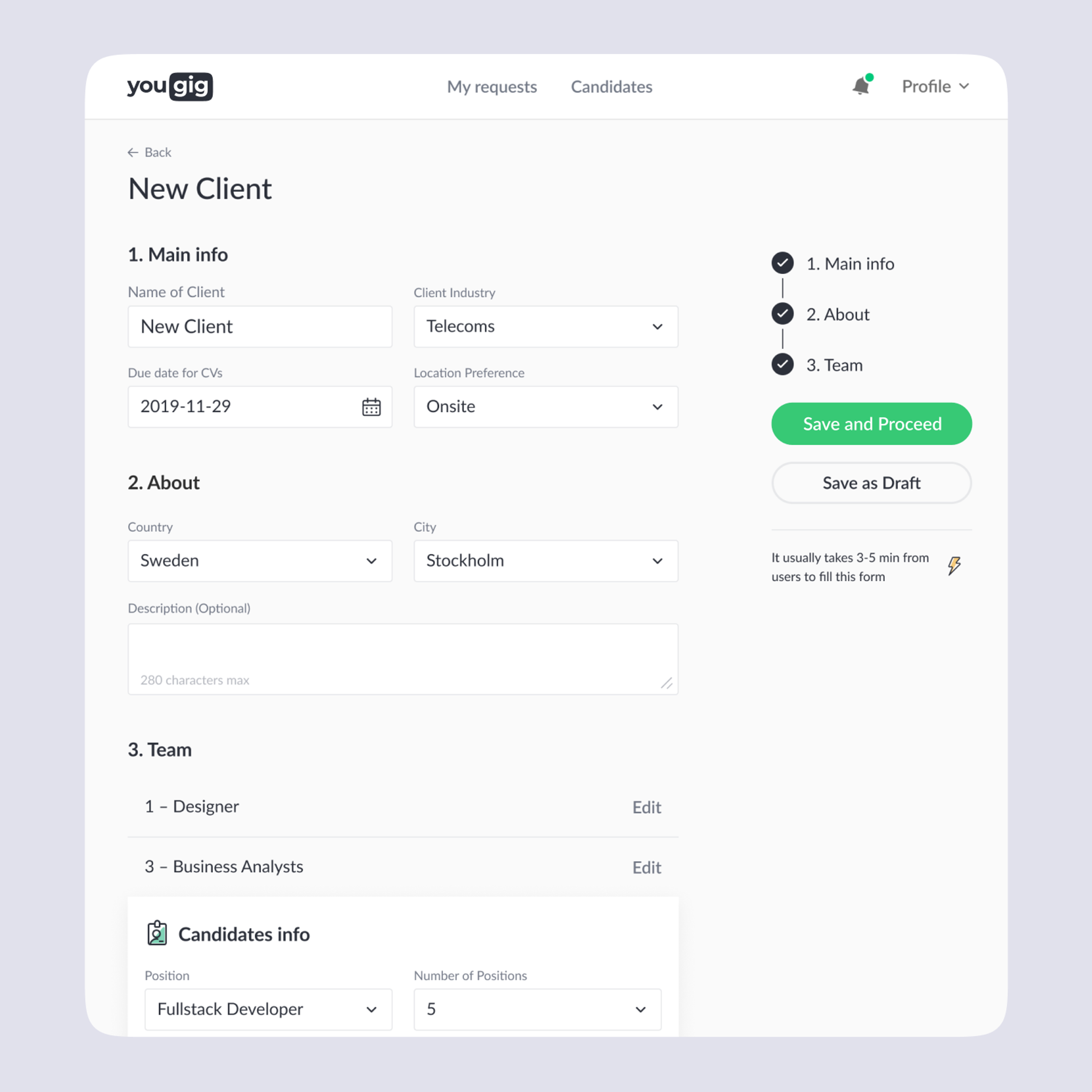 New client form