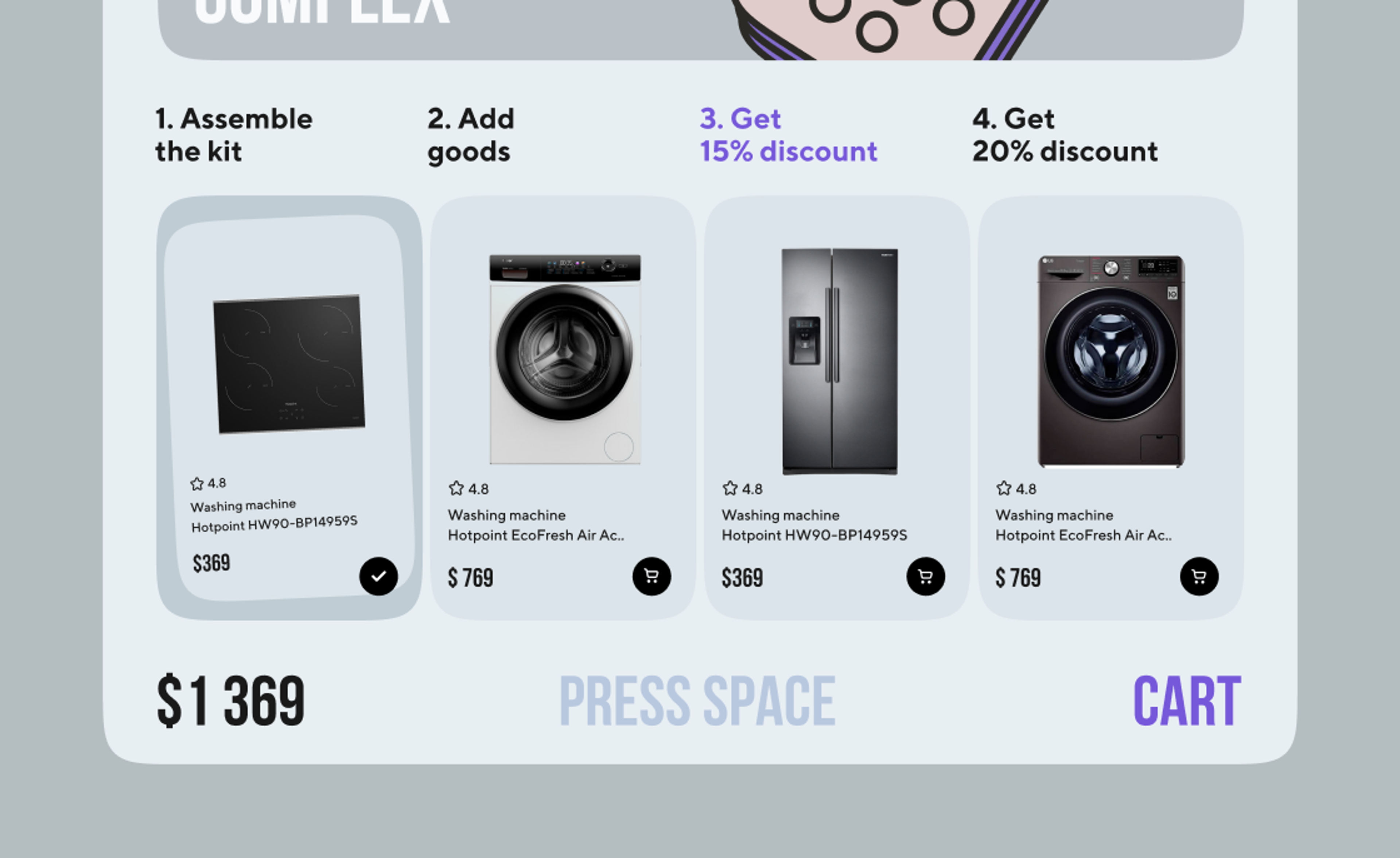 Bundle builder: assemble a kit of appliances for a stepped discount