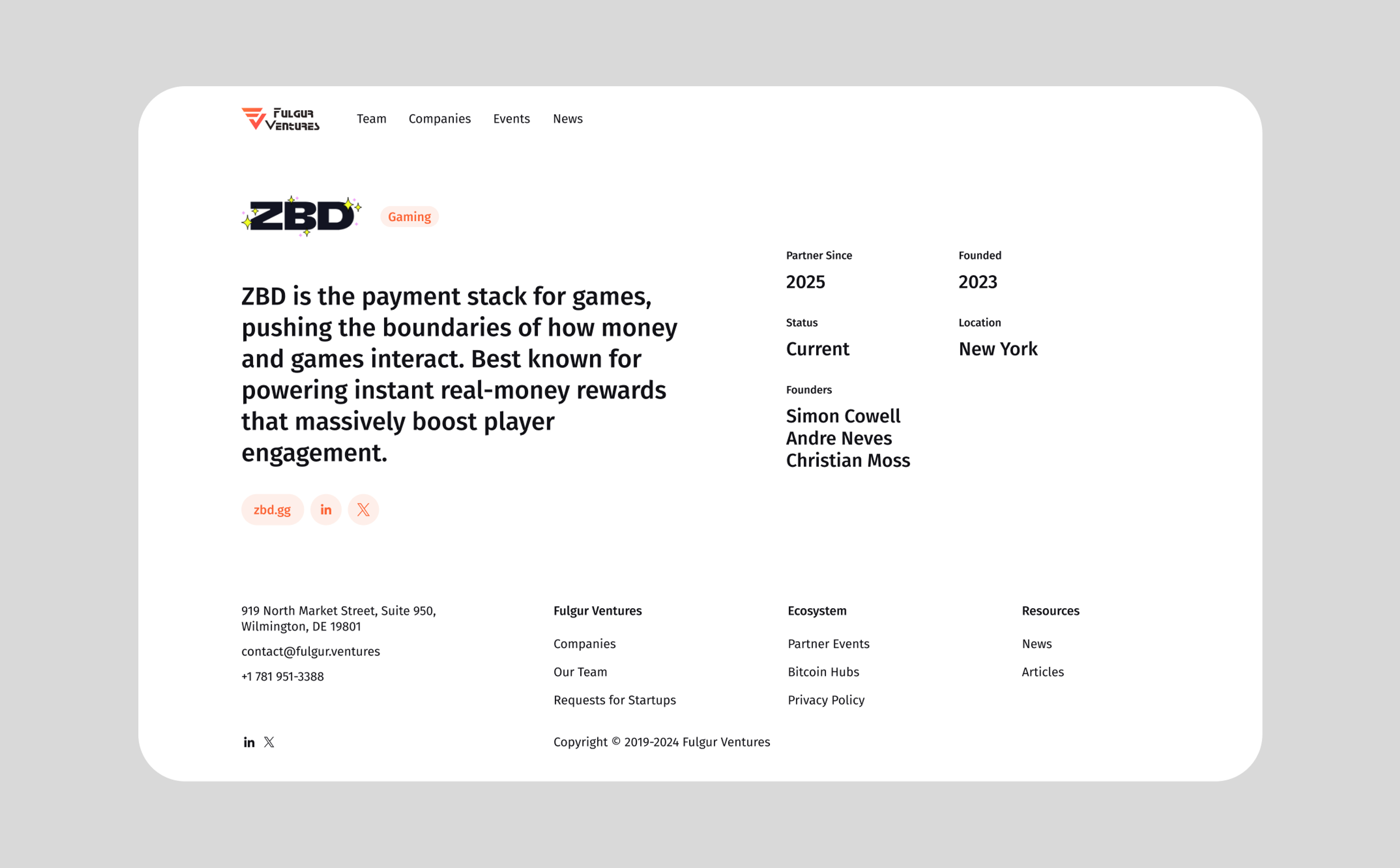 ZBD portfolio company page
