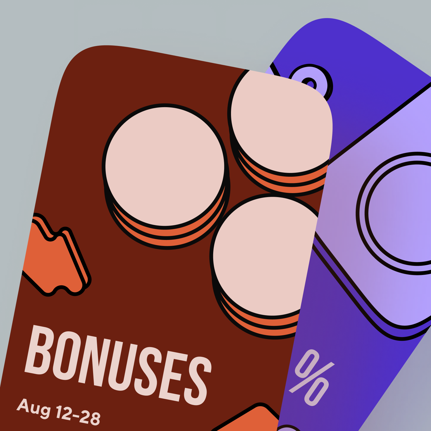 “Bonuses” promo card artwork with stacked coins