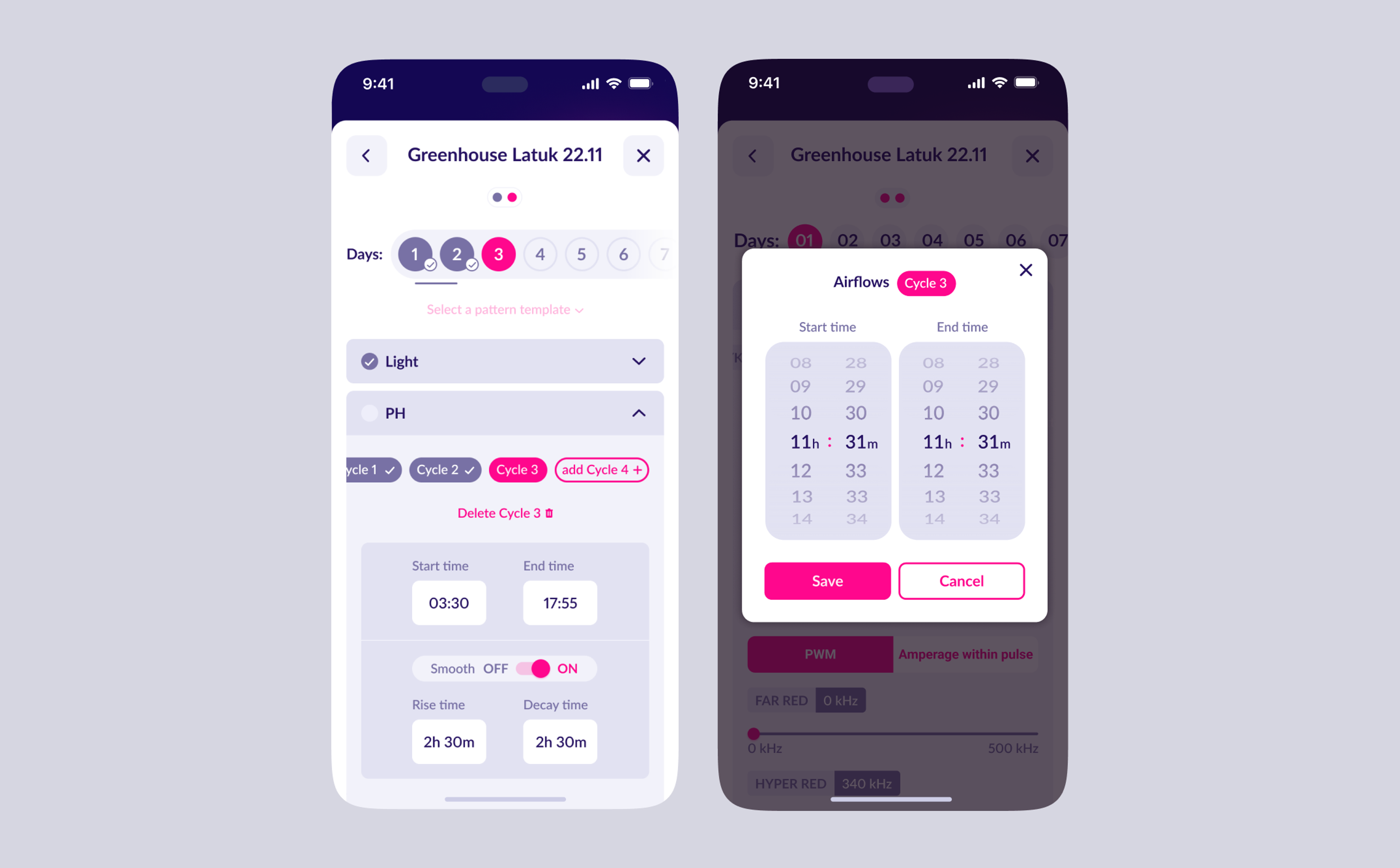 Greenhouse schedule screens