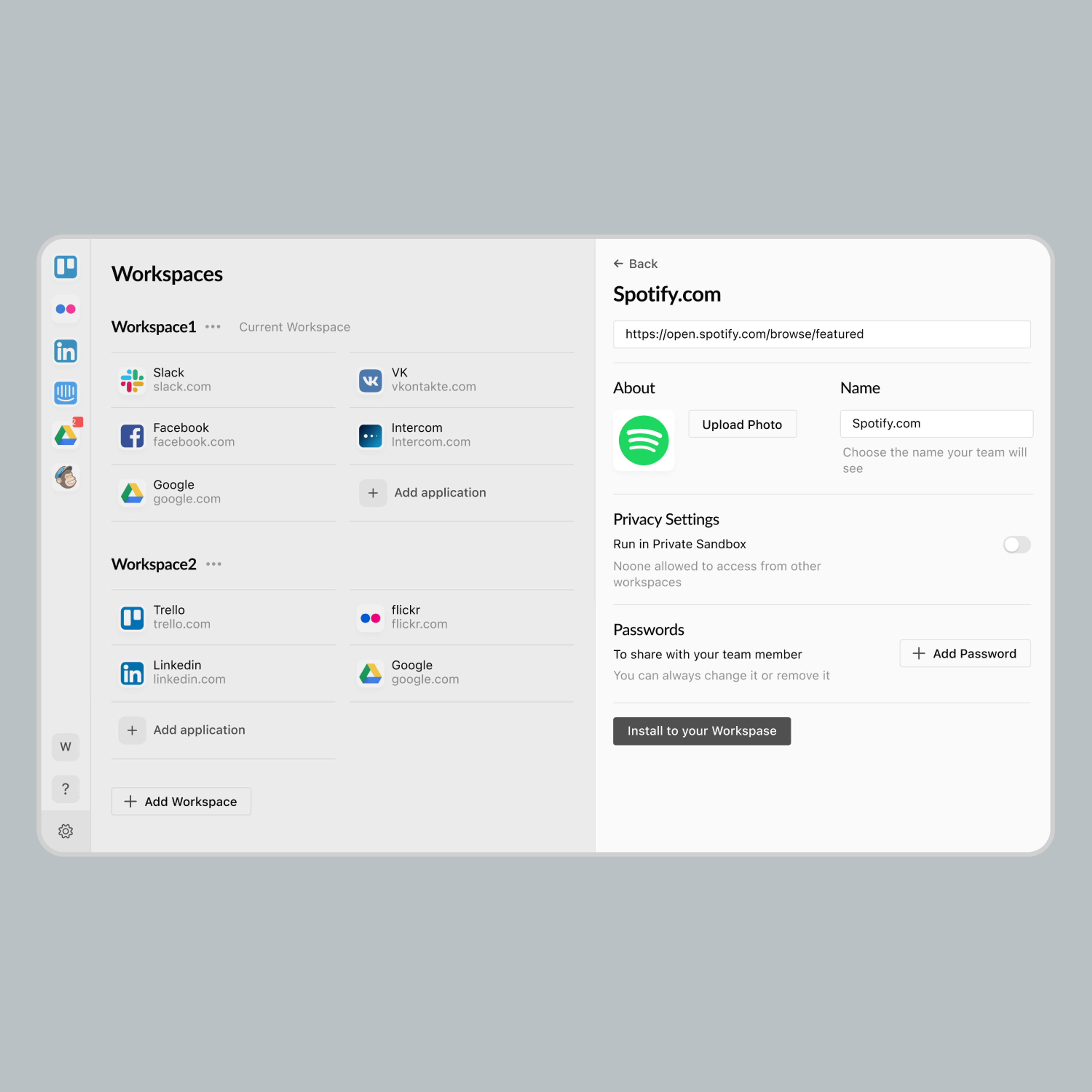 Workspaces and app settings