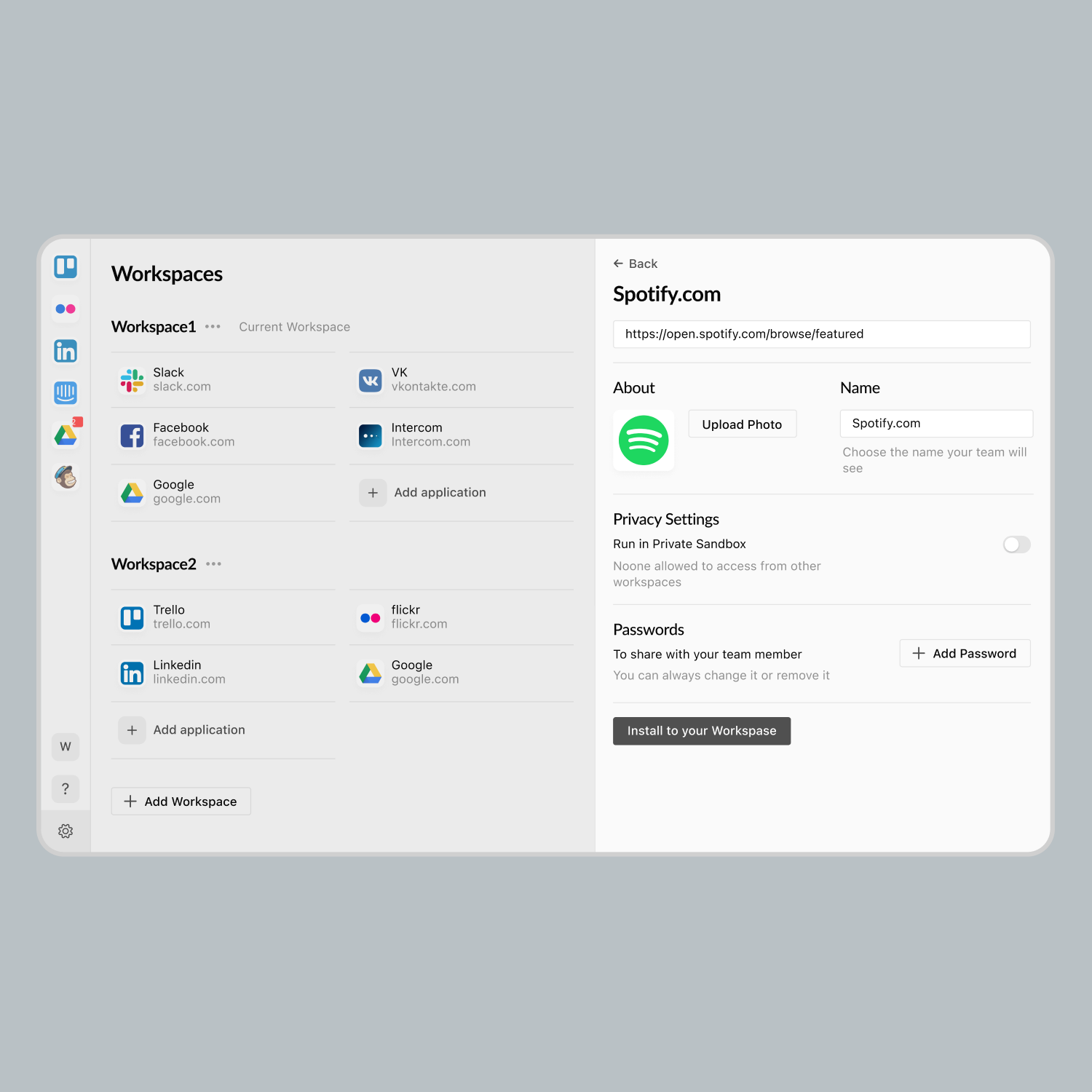 Workspaces and app settings