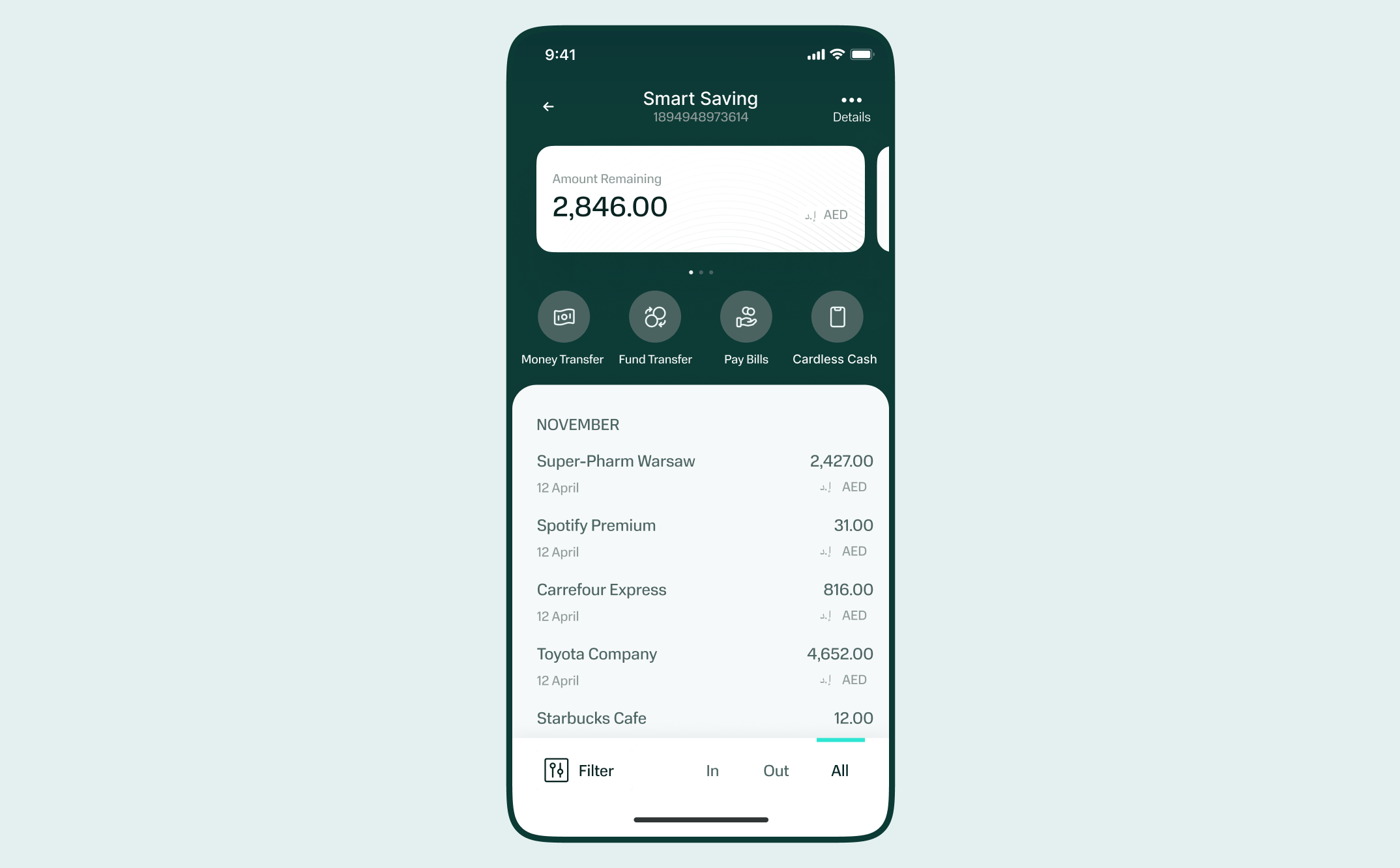 Smart Savings account screen on a phone