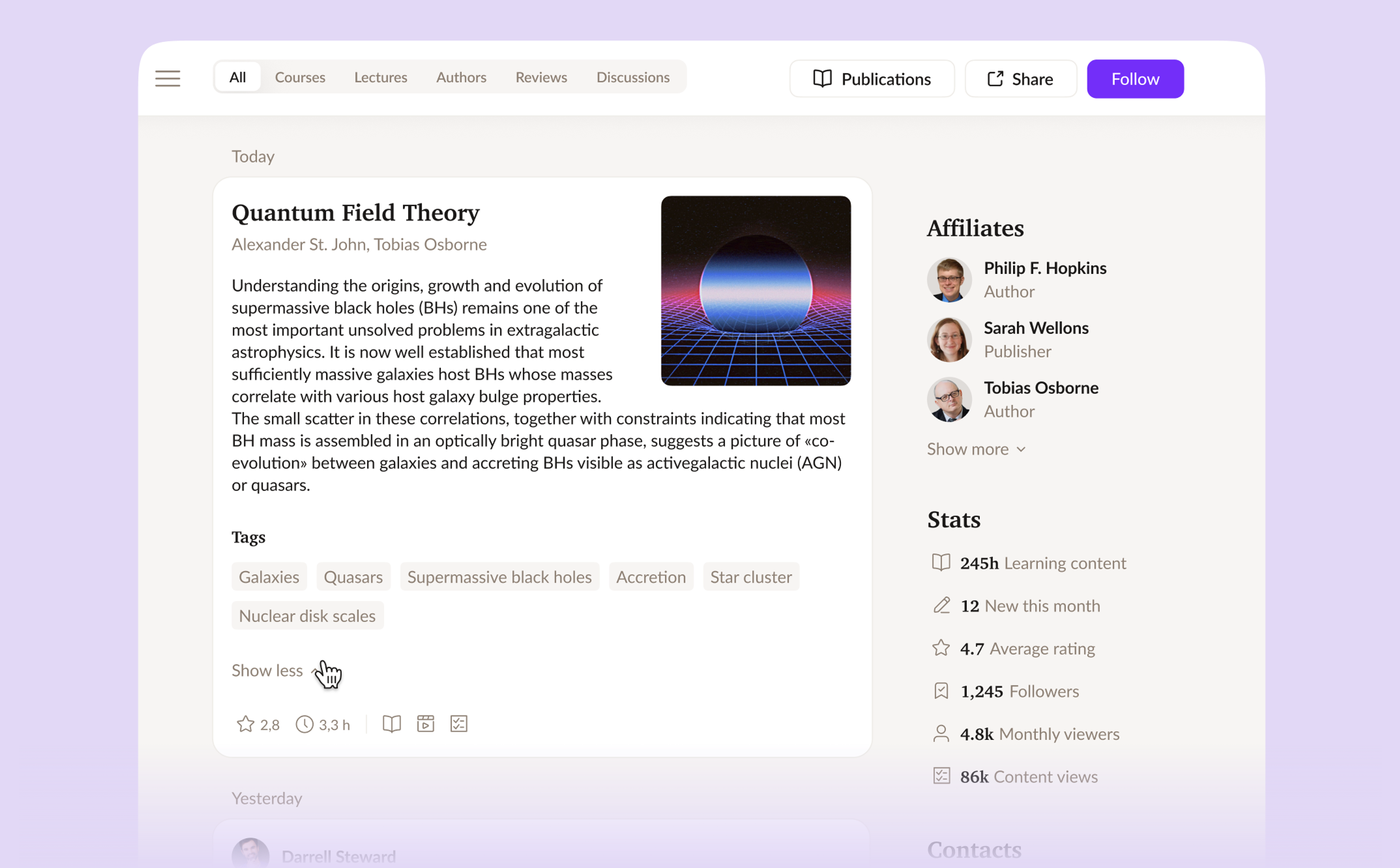 Quantum Field Theory course page with affiliates