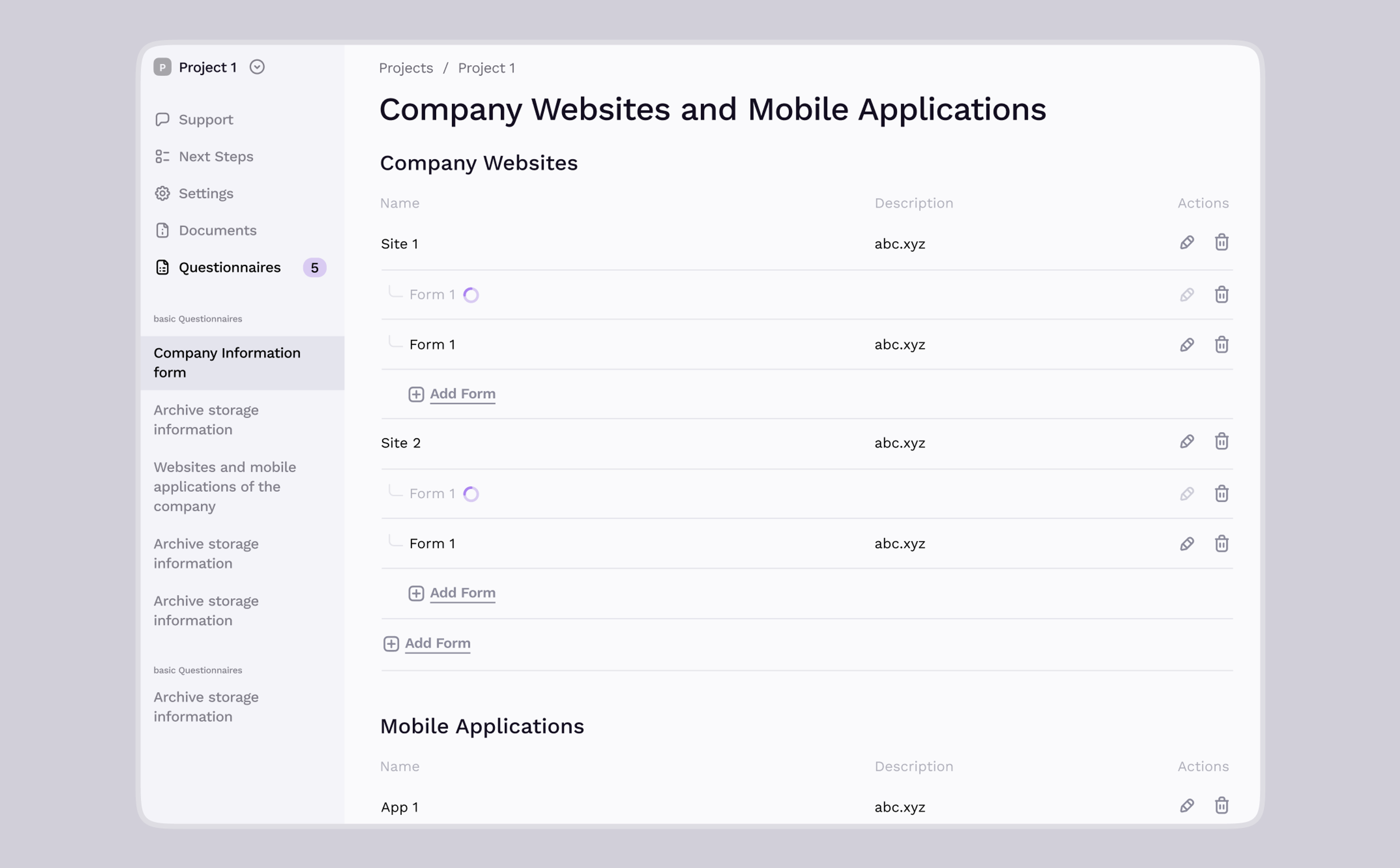 Company websites and mobile applications form