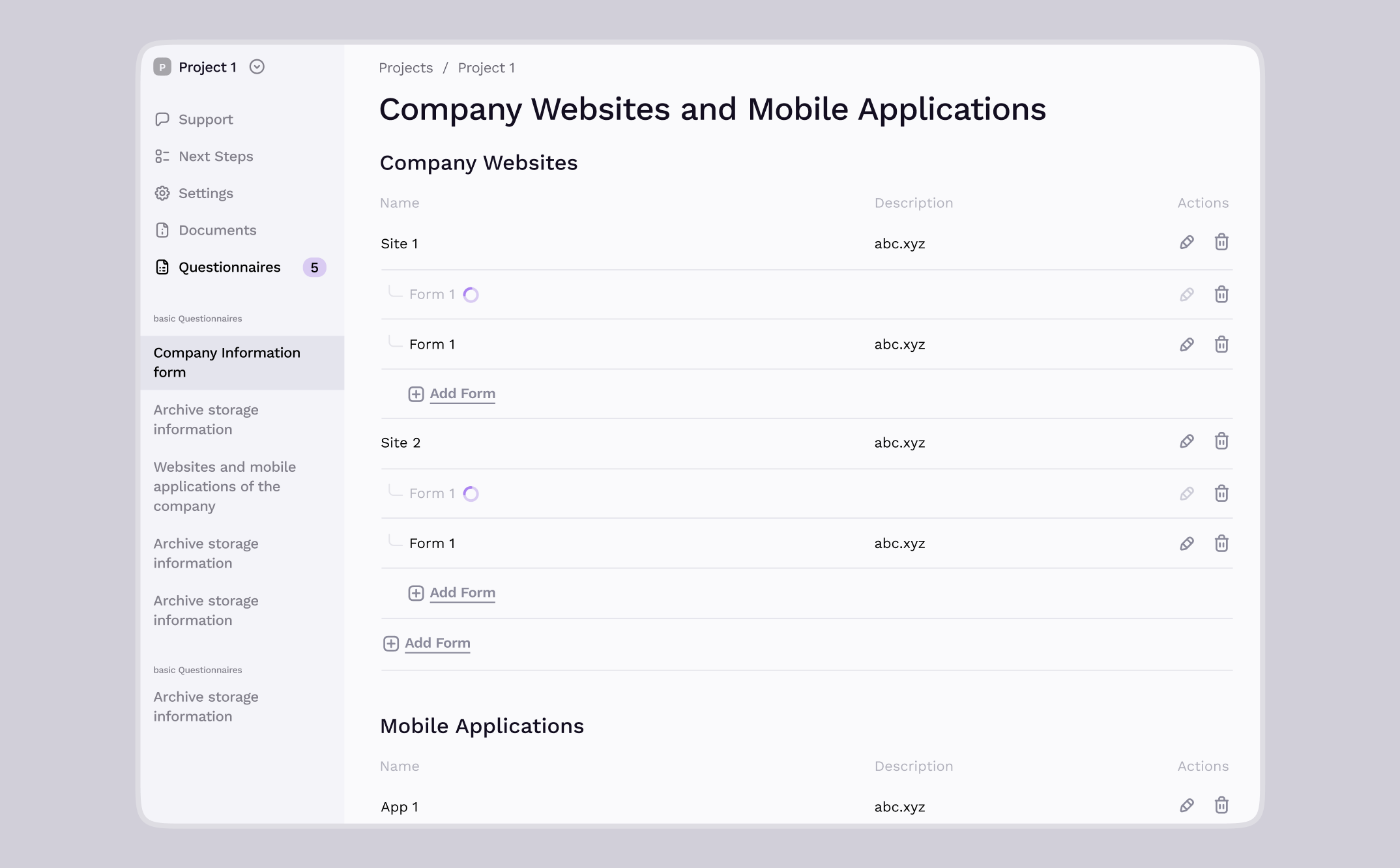 Company websites and mobile applications form
