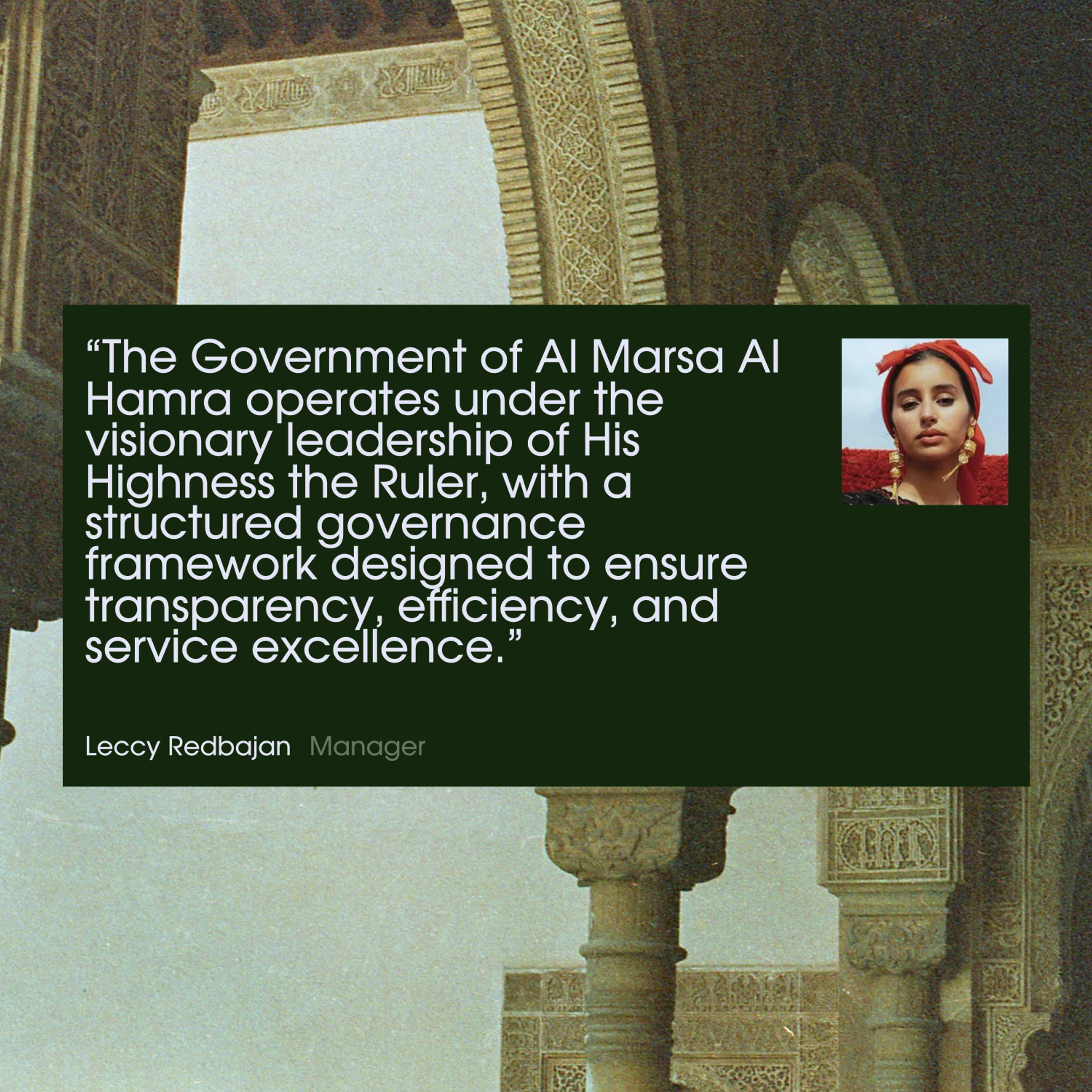 Pull quote from a government manager about the emirate's governance framework