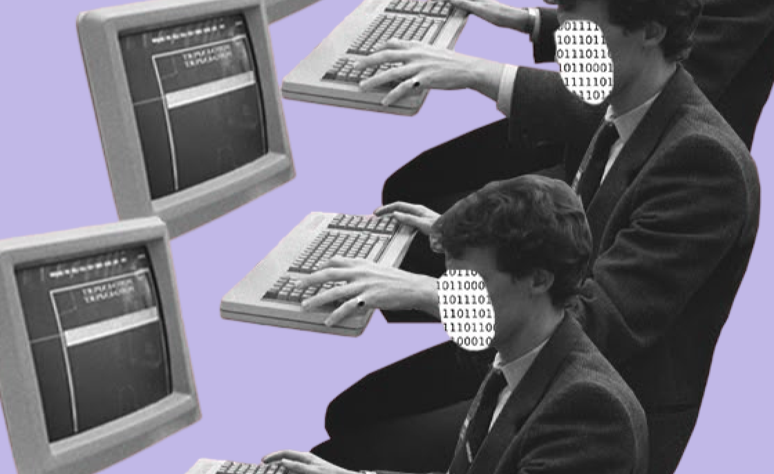 Collage of people at retro computers