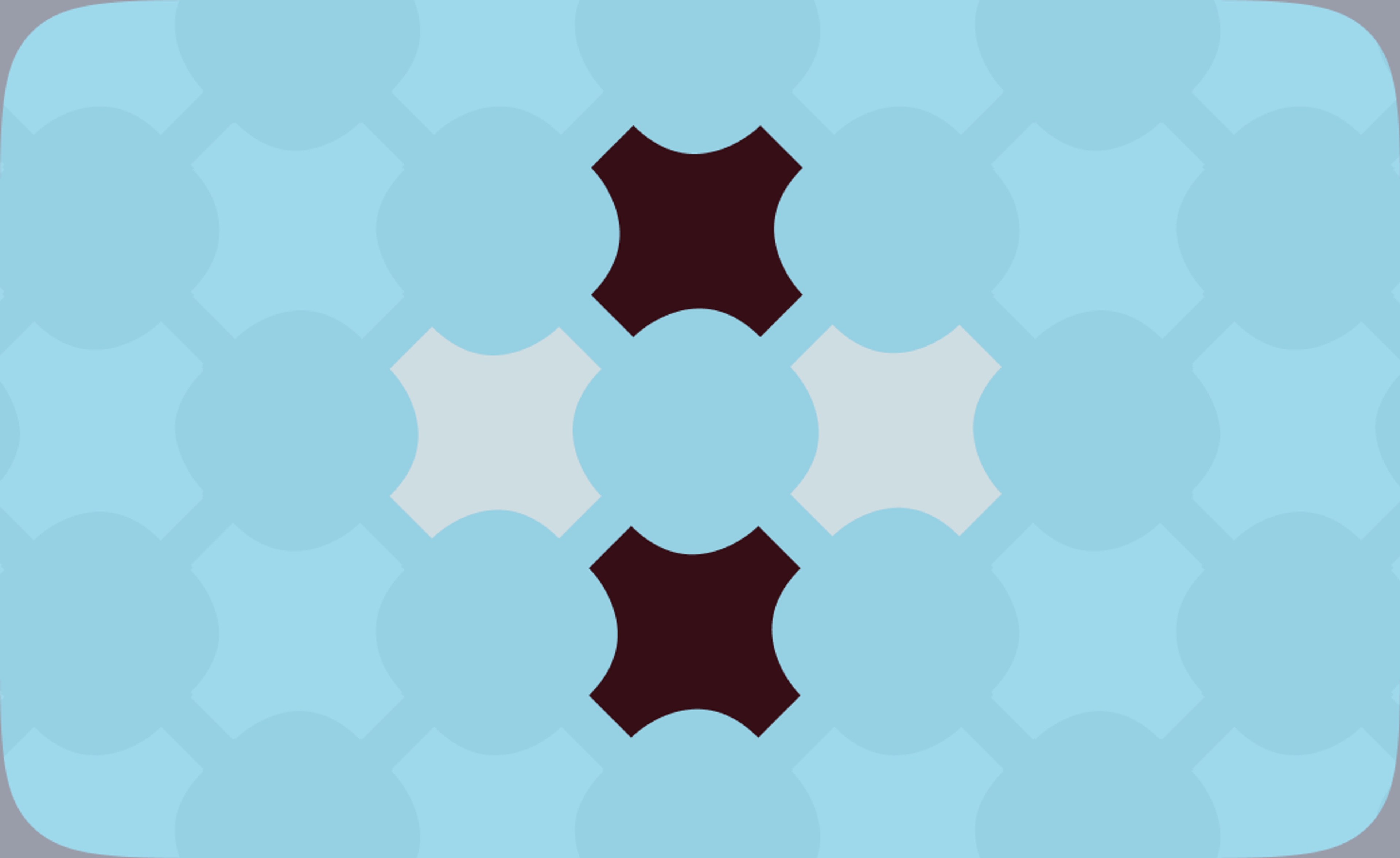 Brand pattern of interlocking four-pointed shapes in blue and dark brown