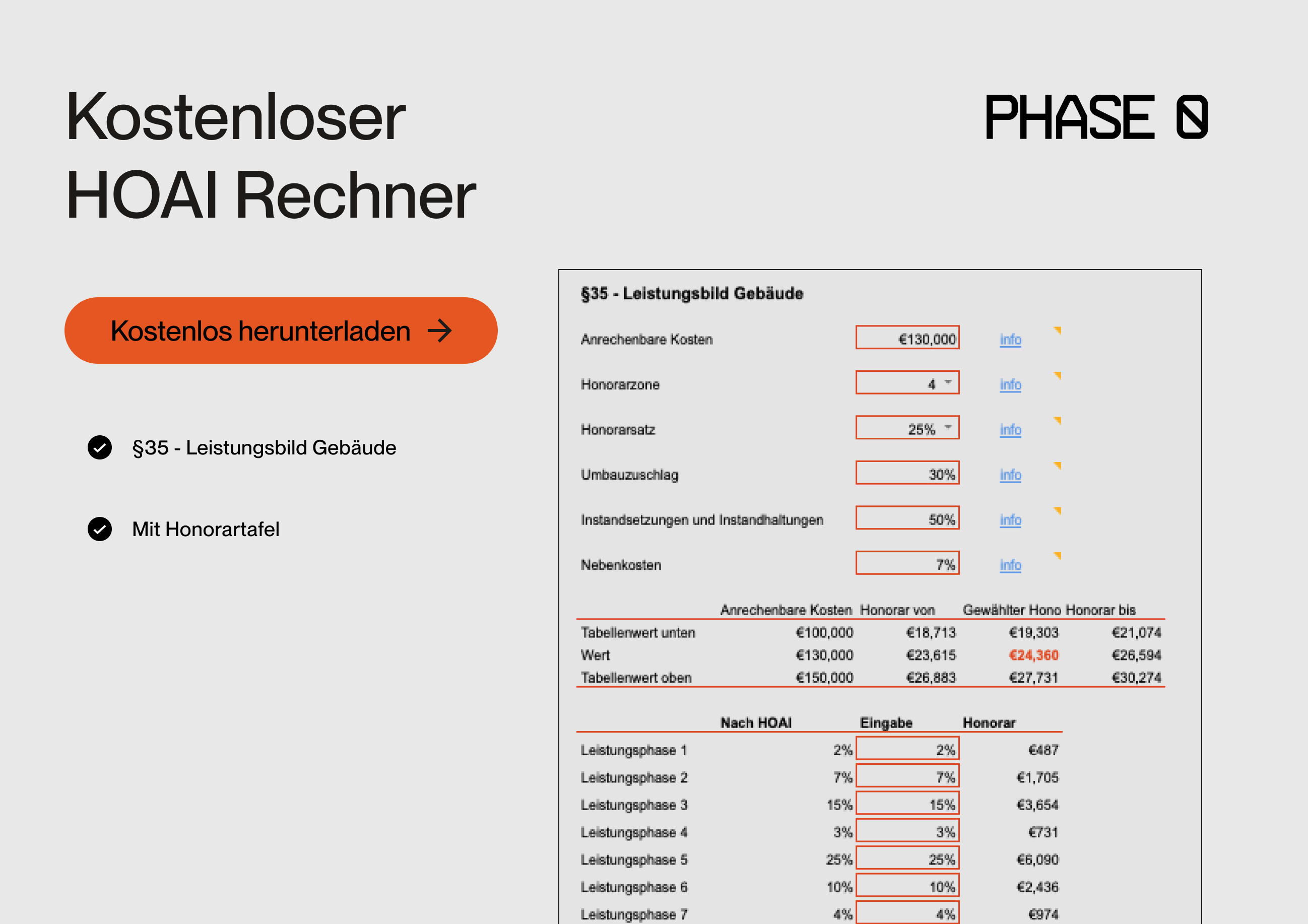 HOAI Rechner Excel Vorlage