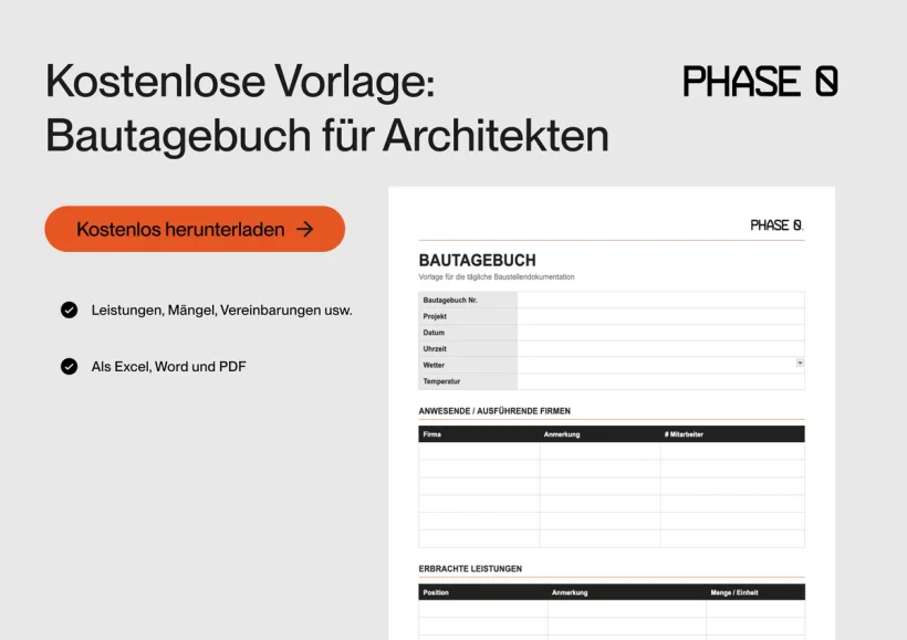 Kostenlose Bautagebuch Vorlage PDF & Excel