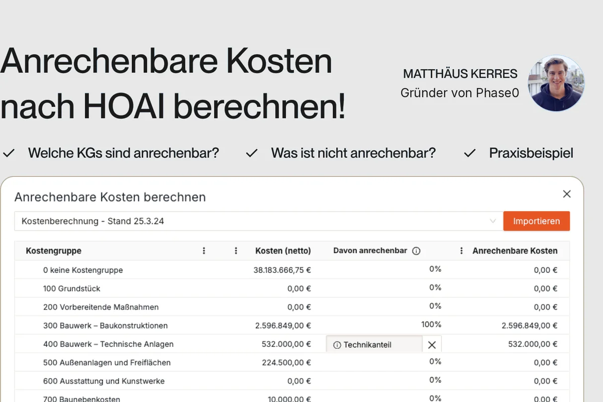 Anrechenbare Kosten HOAI berechnen