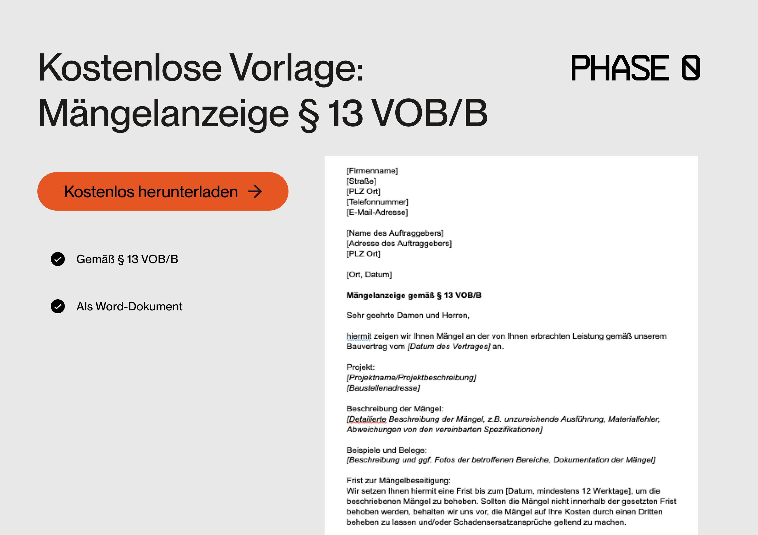 VOB Mängelanzeige Titel