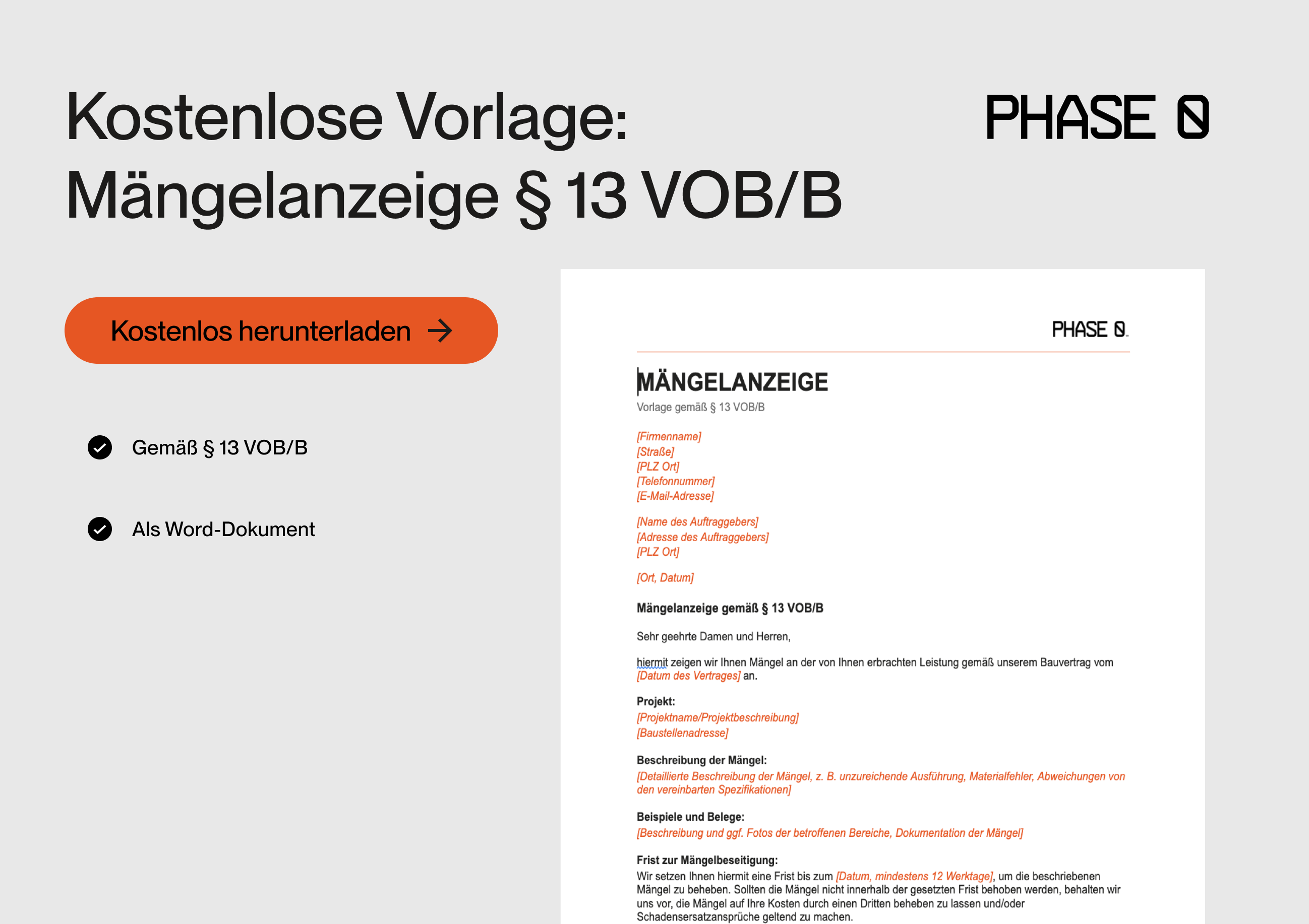 VOB Mängelanzeige Titel