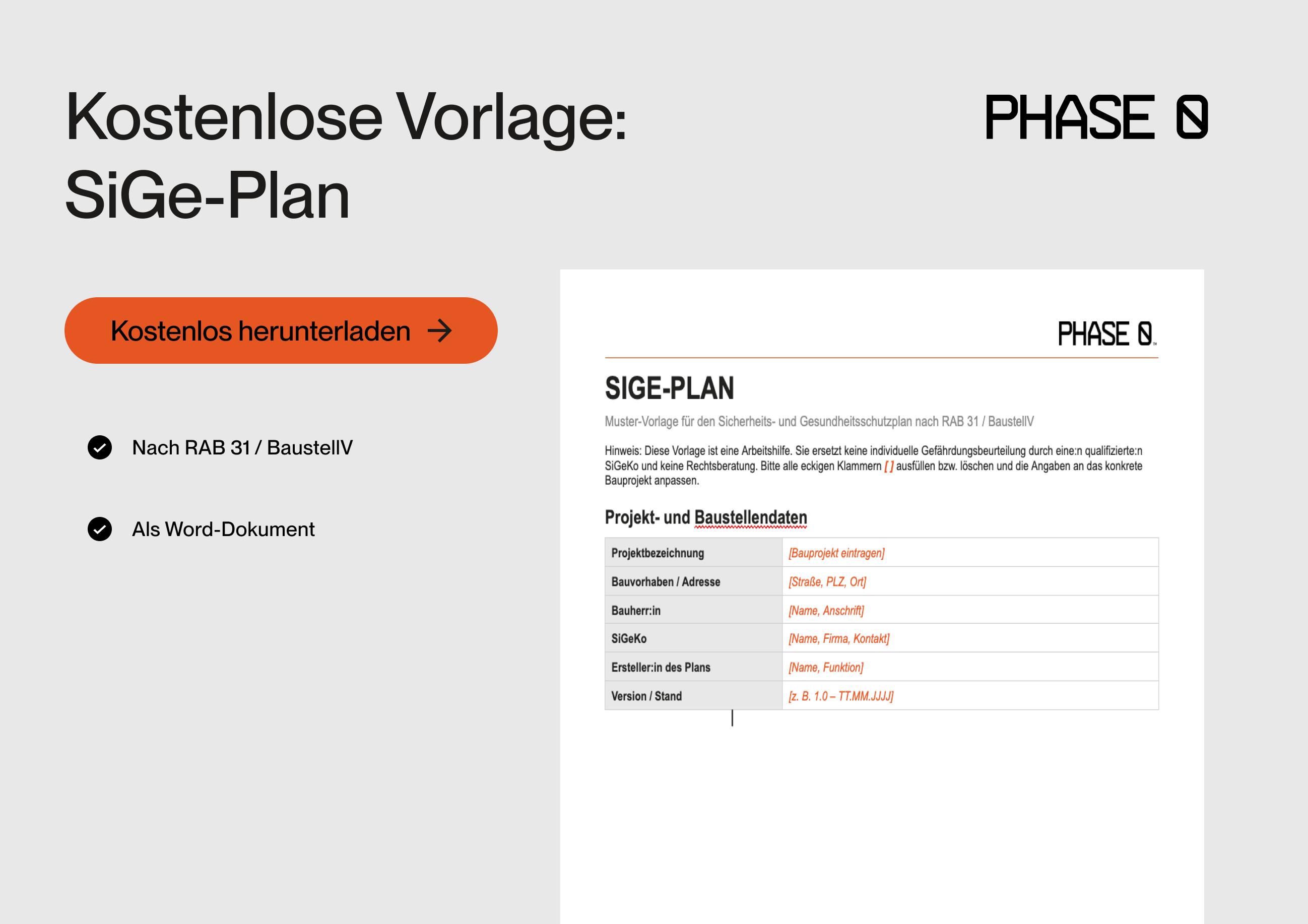 SiGe Plan Vorlage von Phase0