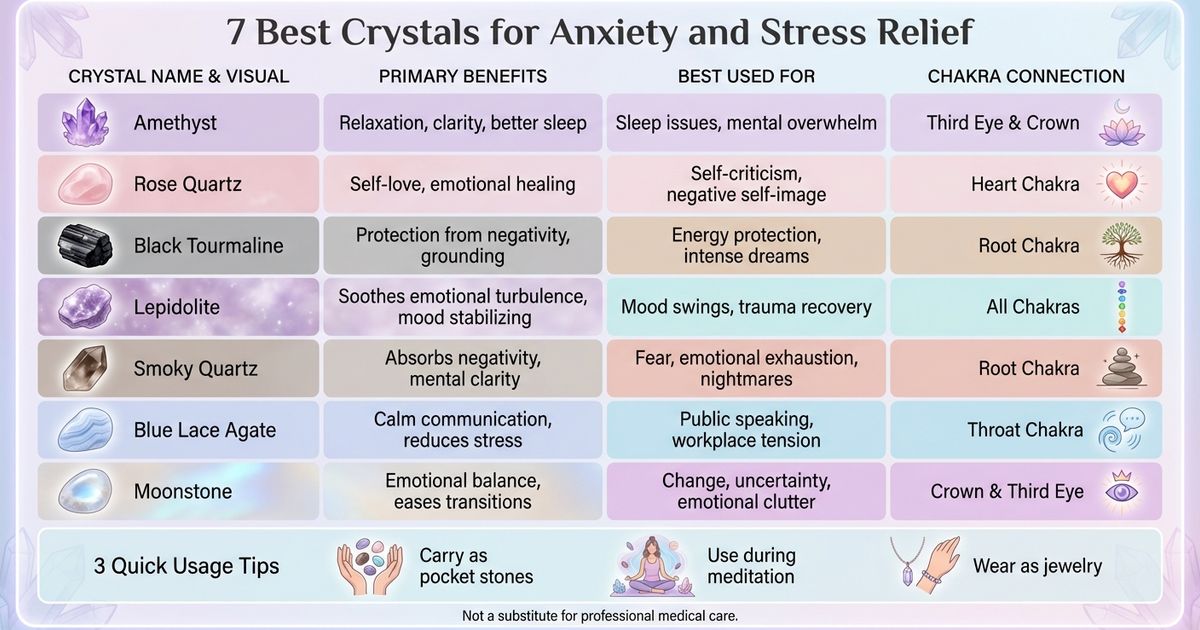 7 Best Crystals for Anxiety Relief: Properties and Uses Comparison Chart