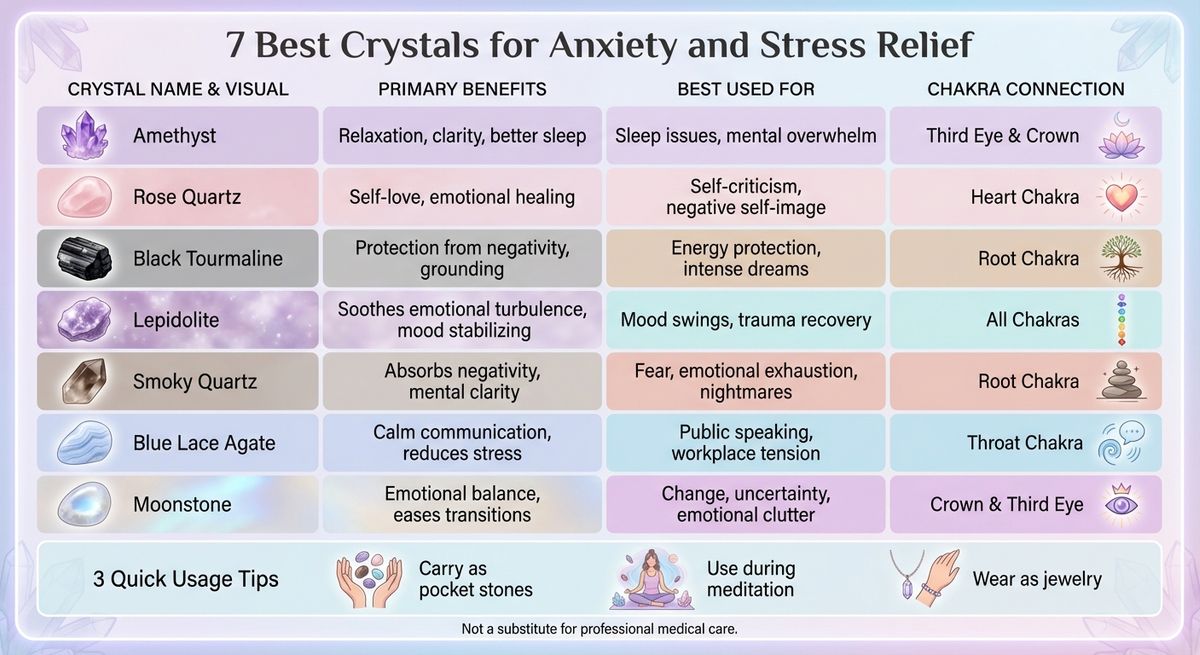 7 Best Crystals for Anxiety Relief: Properties and Uses Comparison Chart