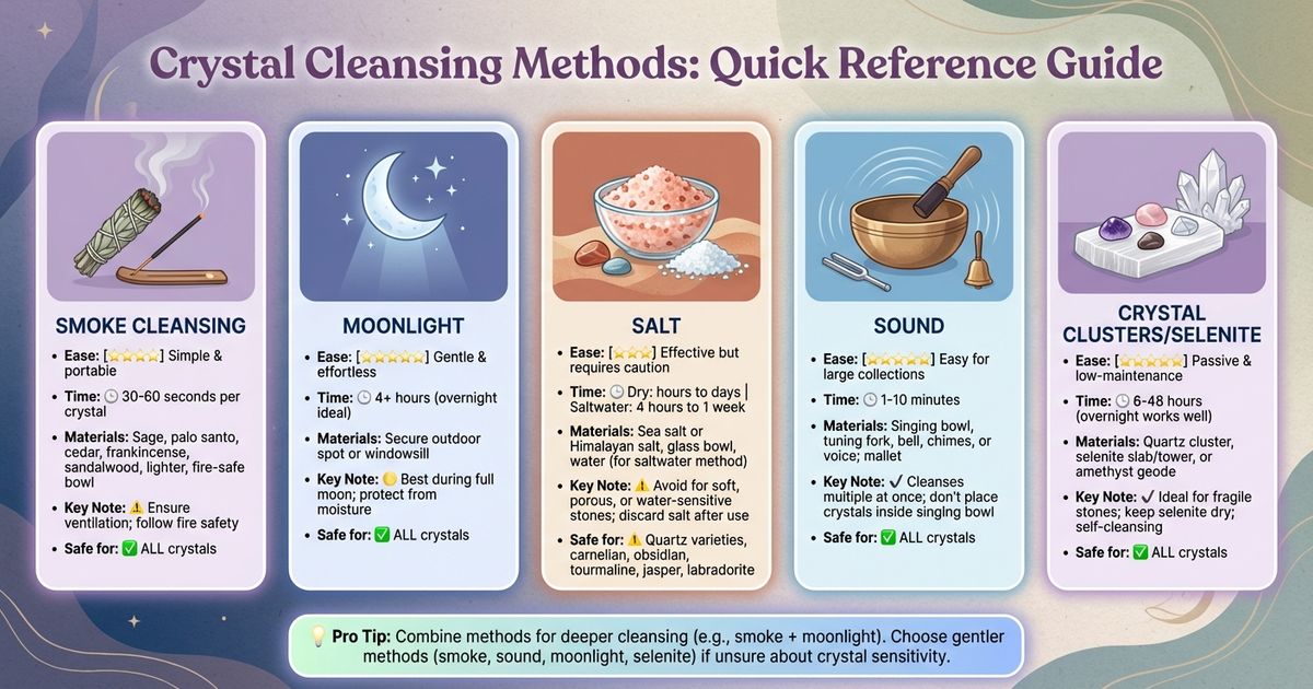 Crystal Cleansing Methods Comparison Chart