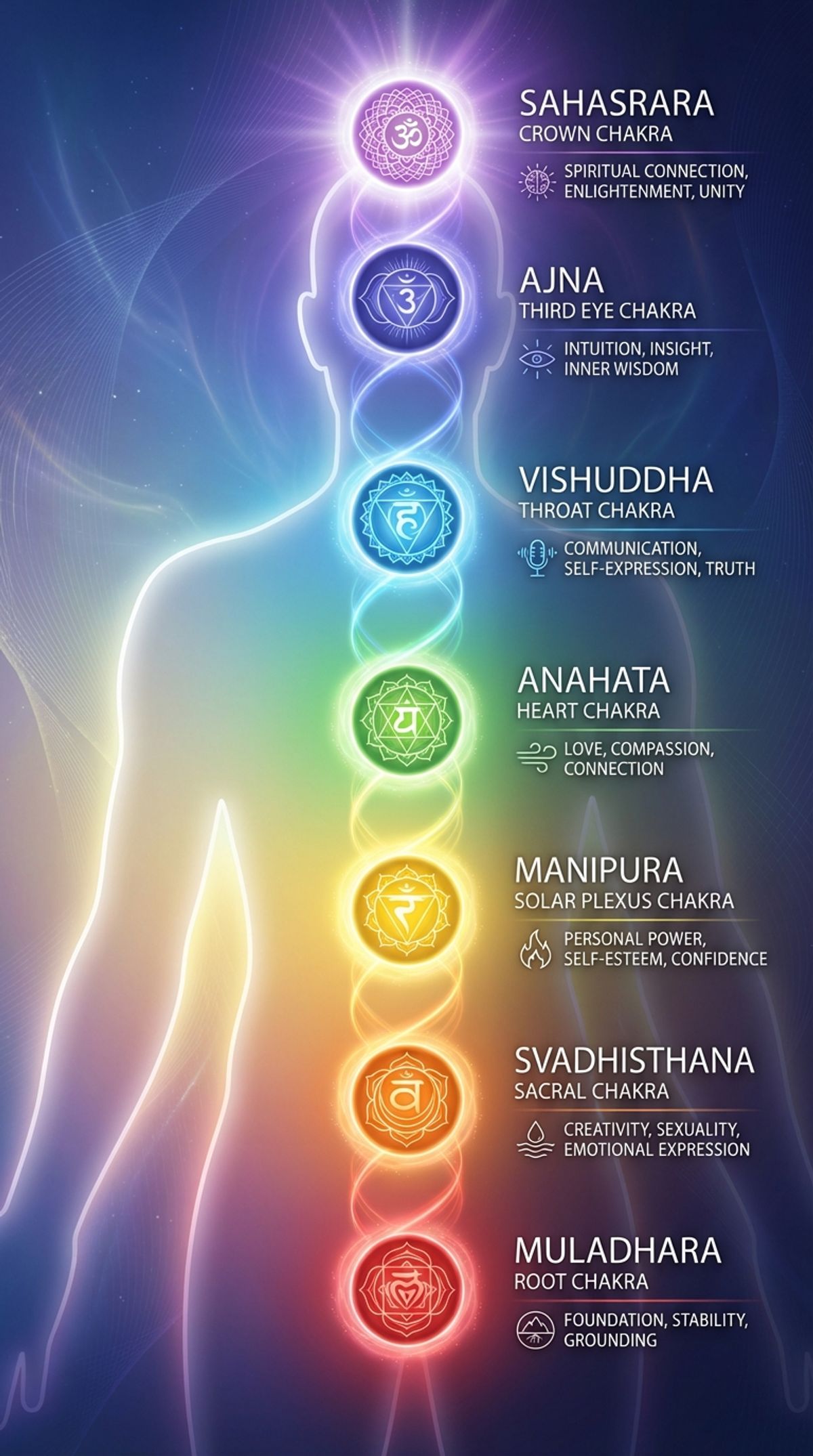 The 7 Chakras: Locations, Colors, Elements and Functions Guide