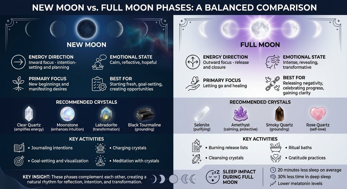 New Moon vs Full Moon Energy, Rituals, and Characteristics Comparison