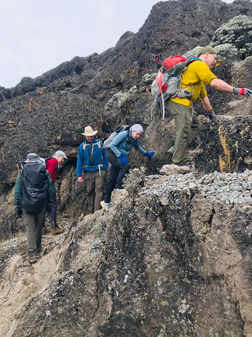 Hikers scaling mount Kilimanjaro along the Lemosho Route