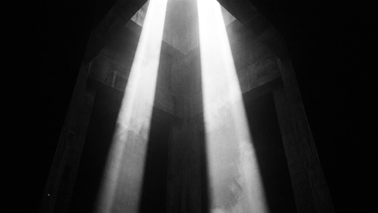 Beams of light through a monumental structure