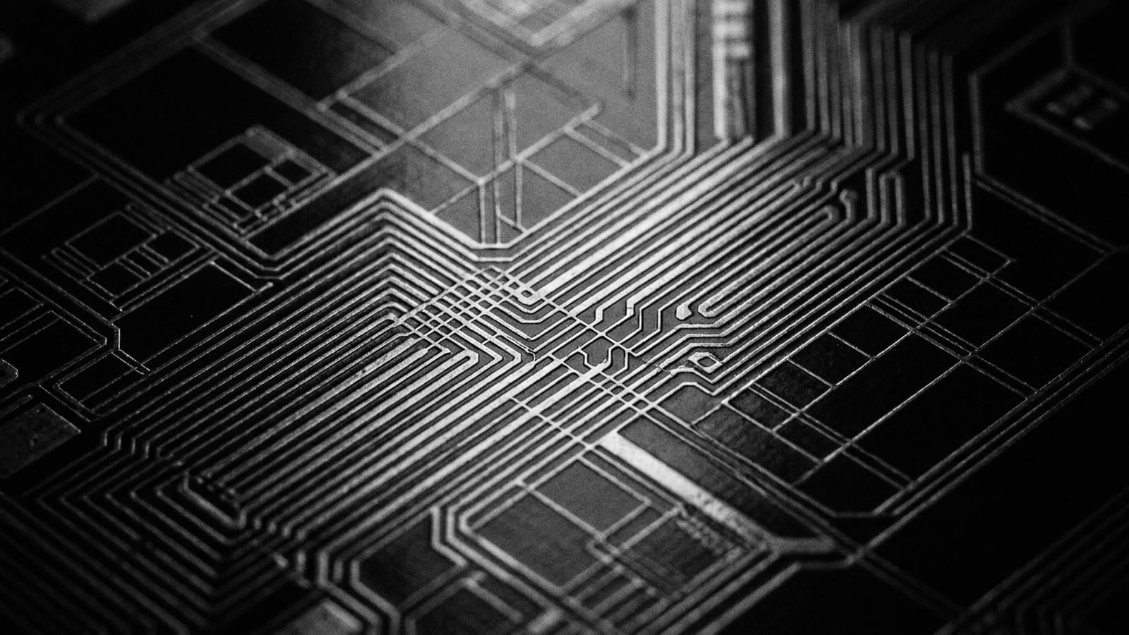 Abstract circuit lines forming a precise grid