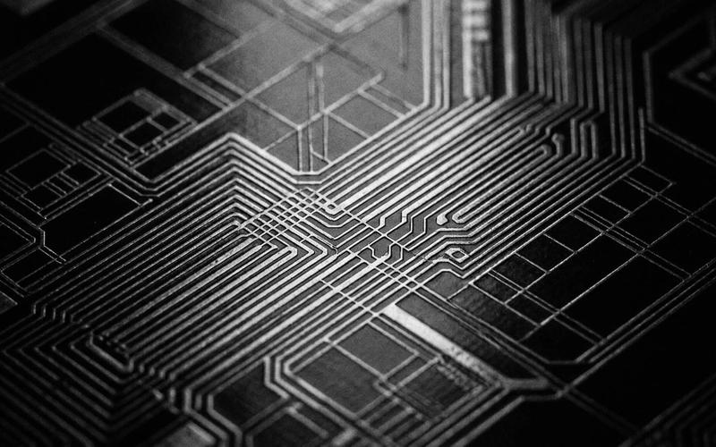 Abstract circuit lines forming a precise grid