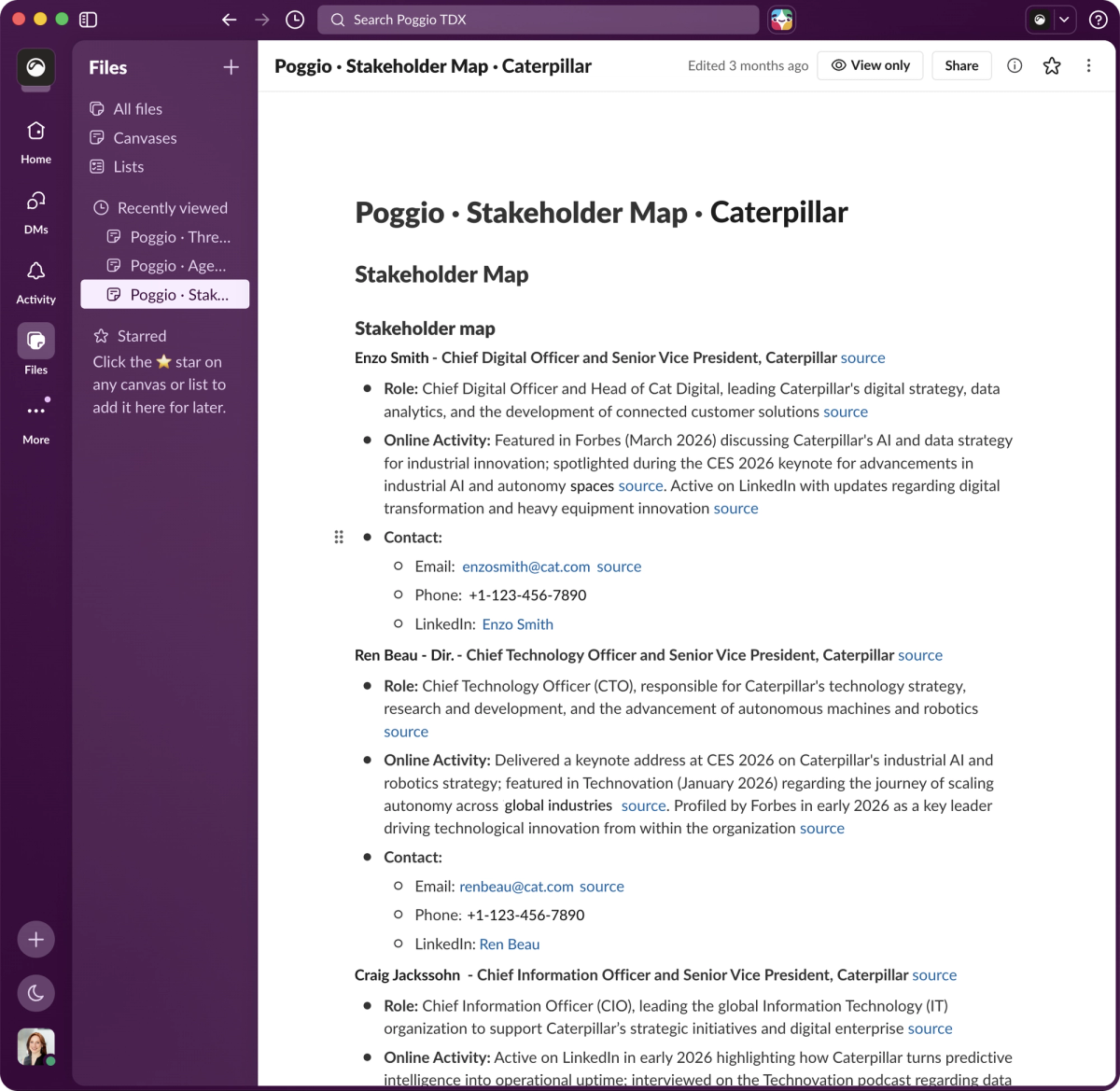 Poggio builds and maintains detailed stakeholder maps in Slack.