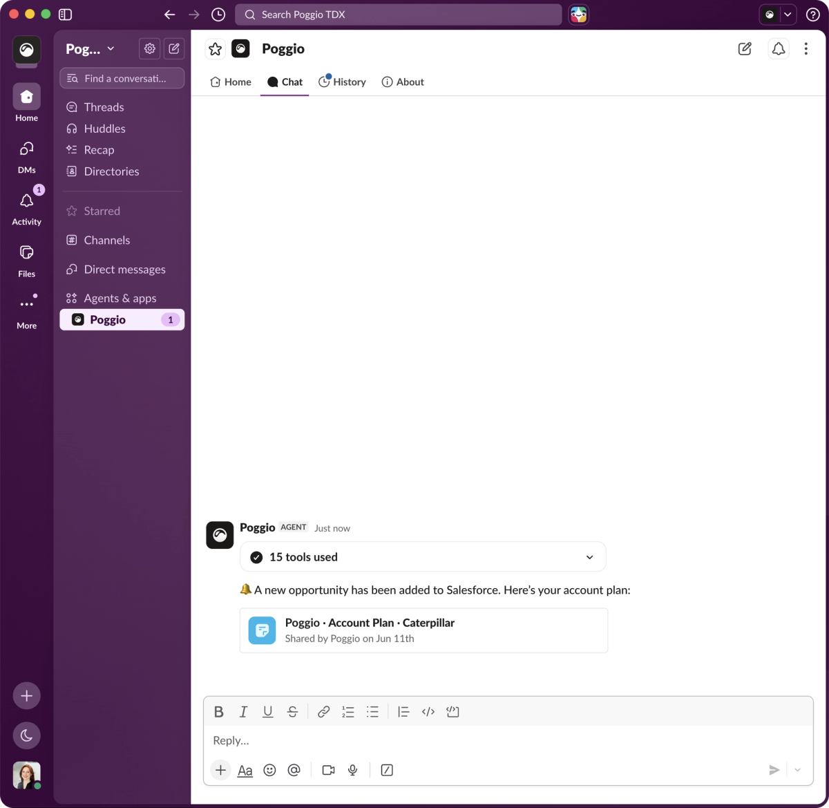 Poggio delivers automated account plans natively in Slack