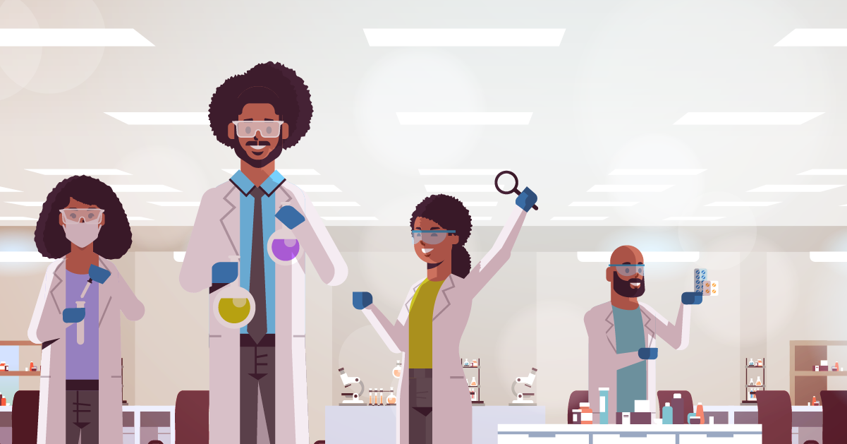 group of chemists in the lab - digital illustration