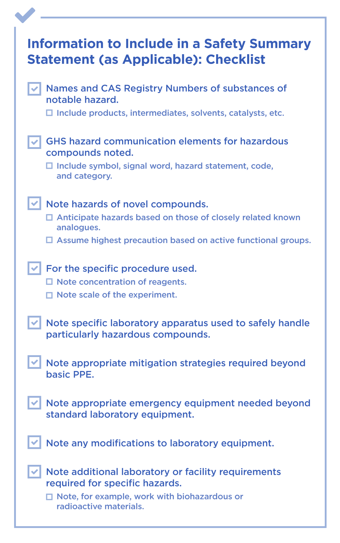 Safety Summary Statement Checklist
