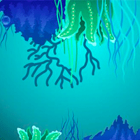 Digital illustration of blue and green algae underwater