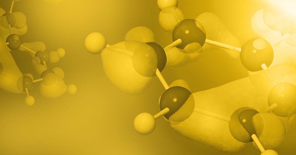 Abstract digital artwork of a yellow chemistry molecule