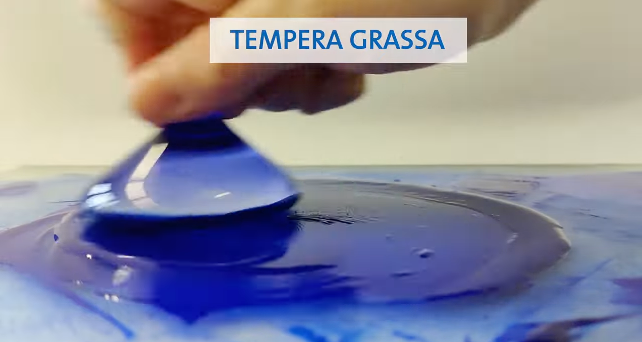 oil and egg paints being mixed together, known as tempera grassa