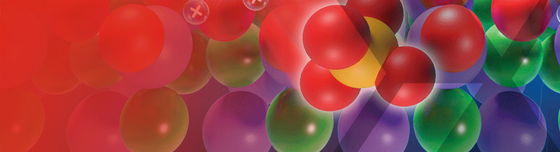 Close-up digital art of a molecule in red, yellow, green, and purple