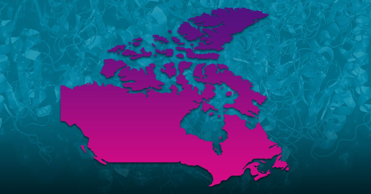 Digital map of canada in shades of pink and purple