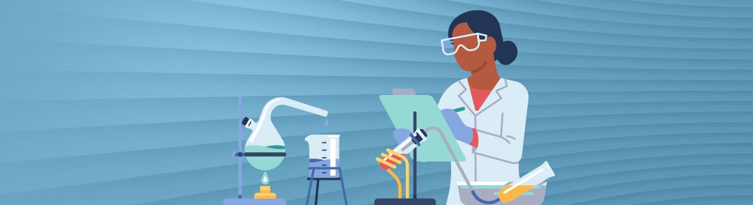 Graphic illustration of a woman scientist working in the lab