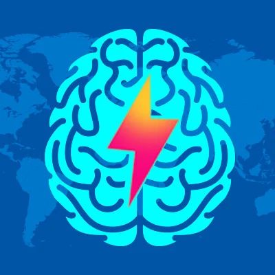 Digital illustration of a brain with a lightning bolt in the middle on top of a global map