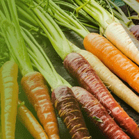 A bunch of multicolored carrots