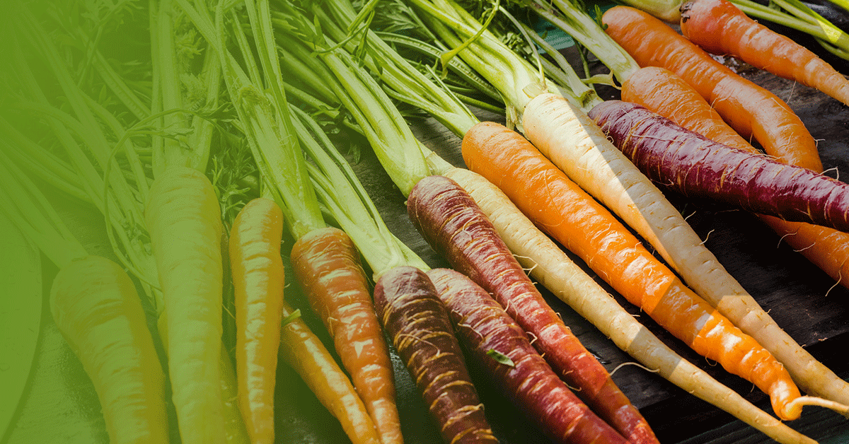 a bunch of orange, yellow, and purple carrots